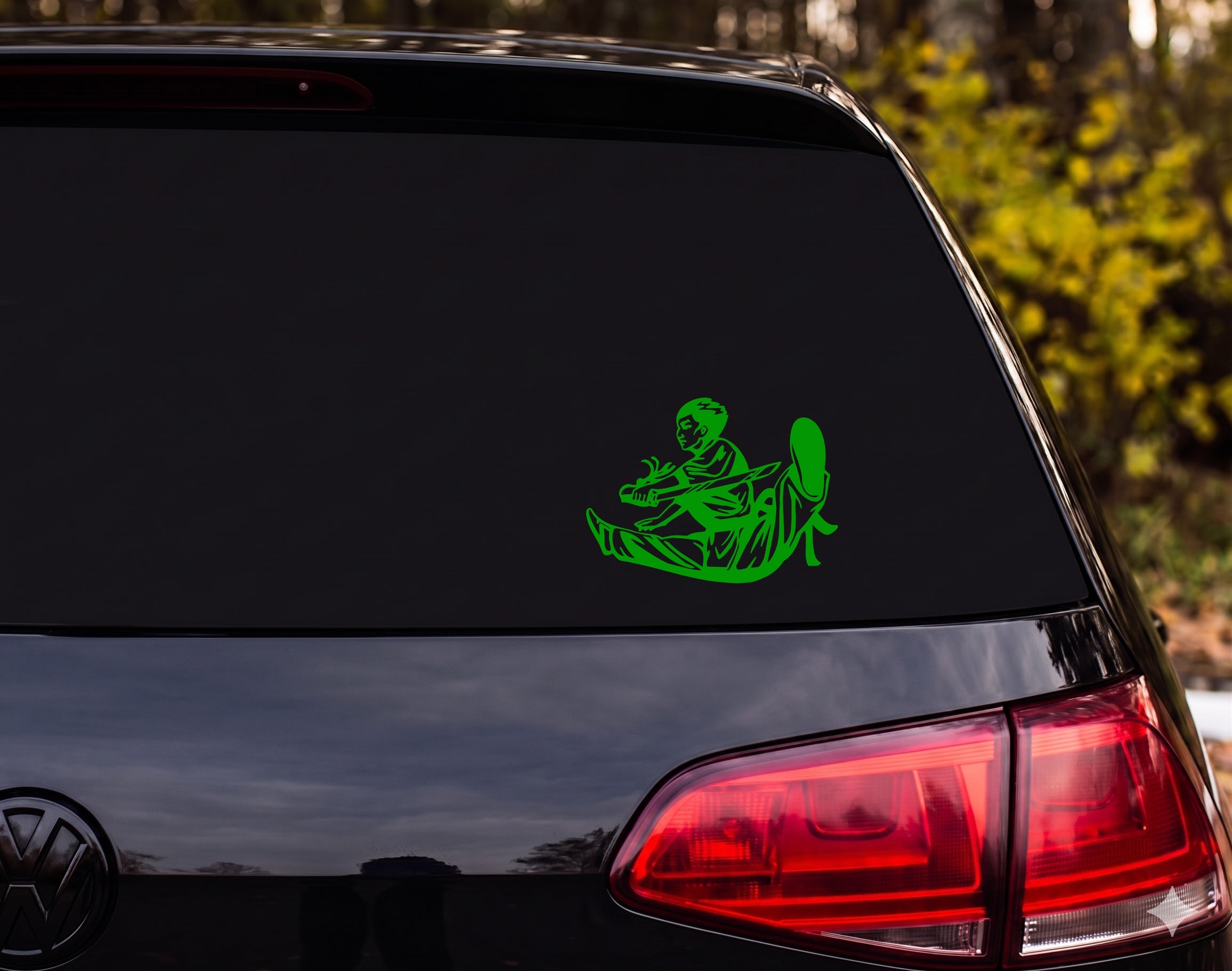Kung Fu Martial Artist Ground Pose Staff Spear Line Art Vinyl Decal Sticker - Green