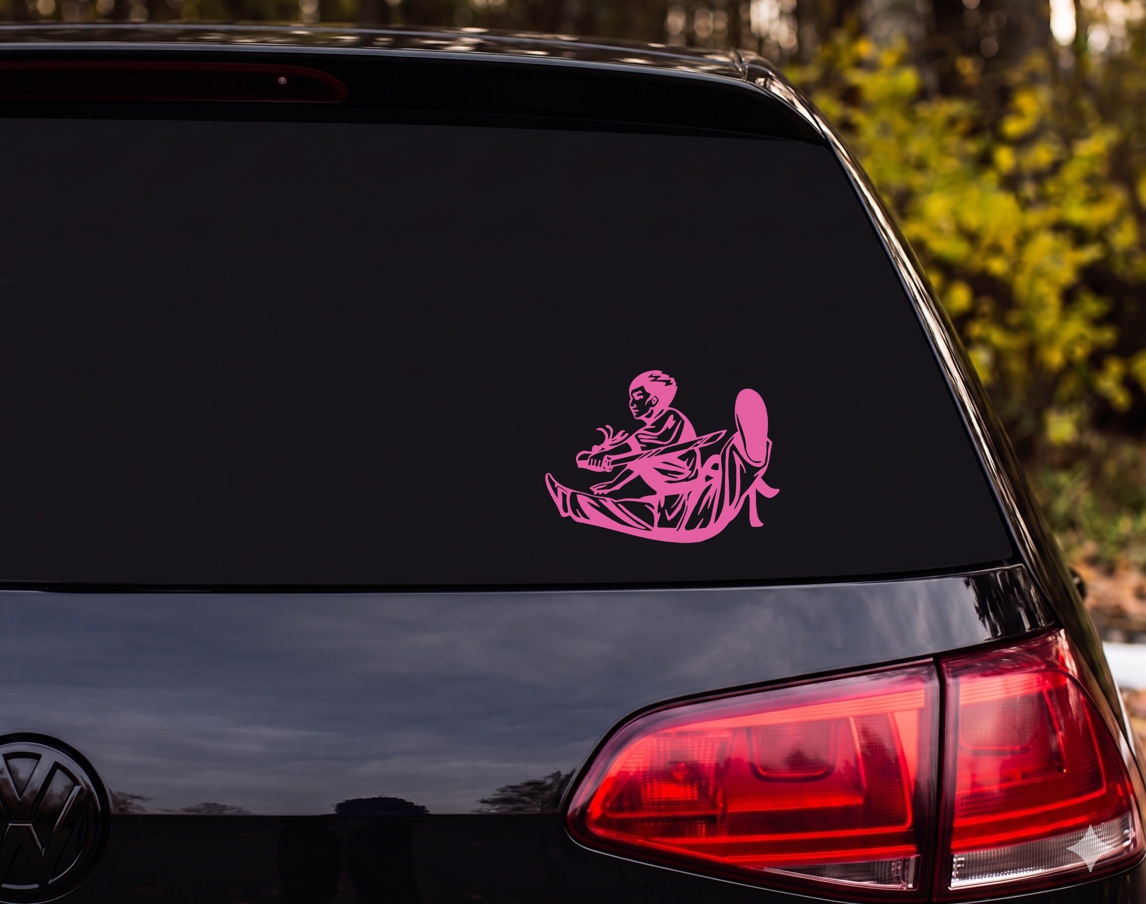 Kung Fu Martial Artist Ground Pose Staff Spear Line Art Vinyl Decal Sticker - Pink