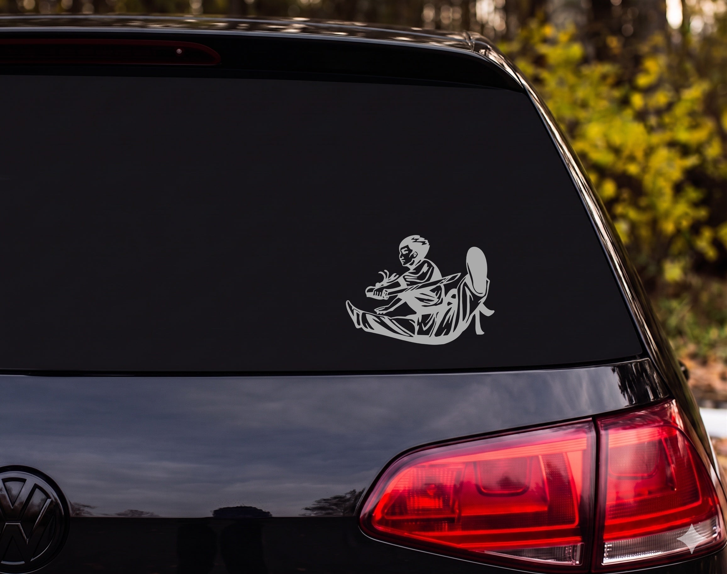 Kung Fu Martial Artist Ground Pose Staff Spear Line Art Vinyl Decal Sticker - Silver