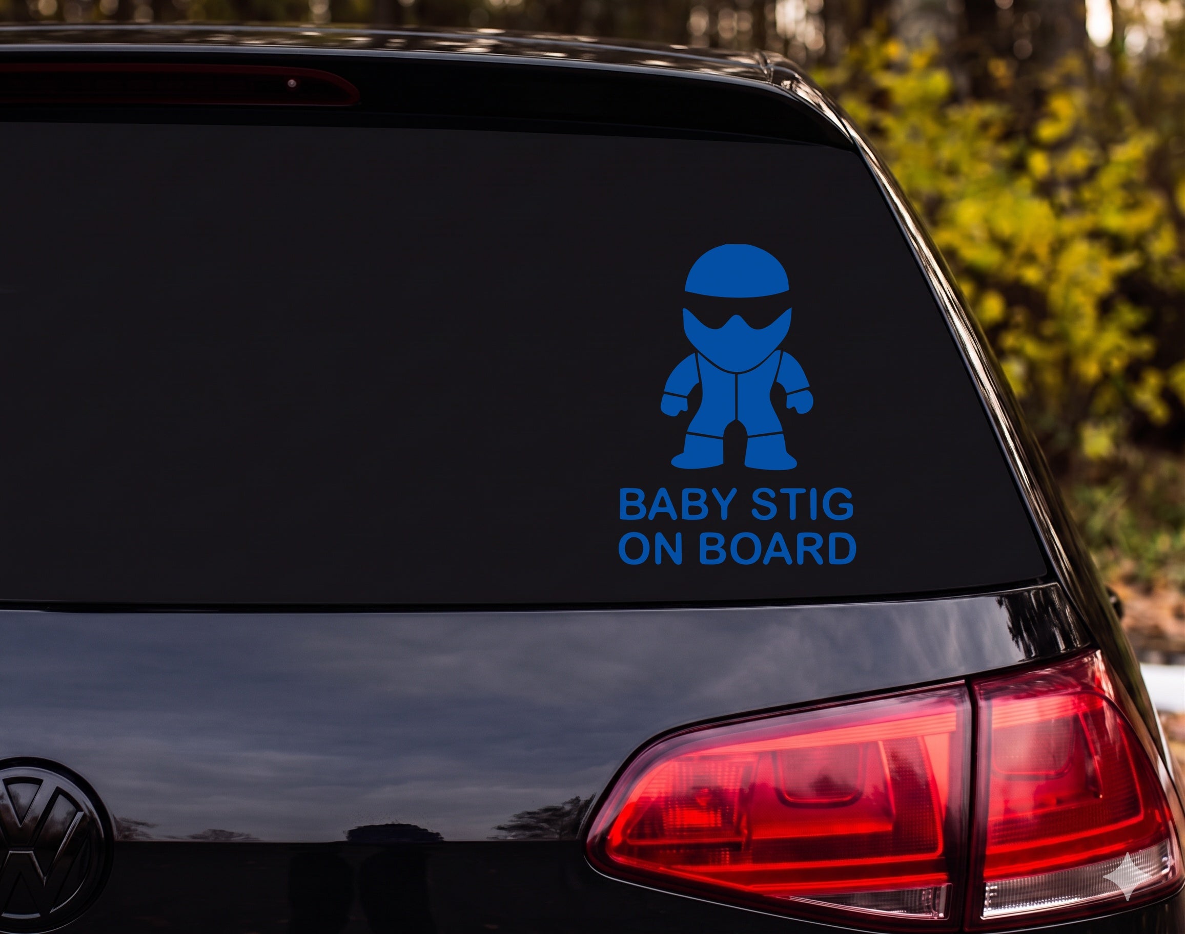 Baby Stig On Board Child Racing Helmet Suit Silhouette Vinyl Decal Sticker Car - Blue