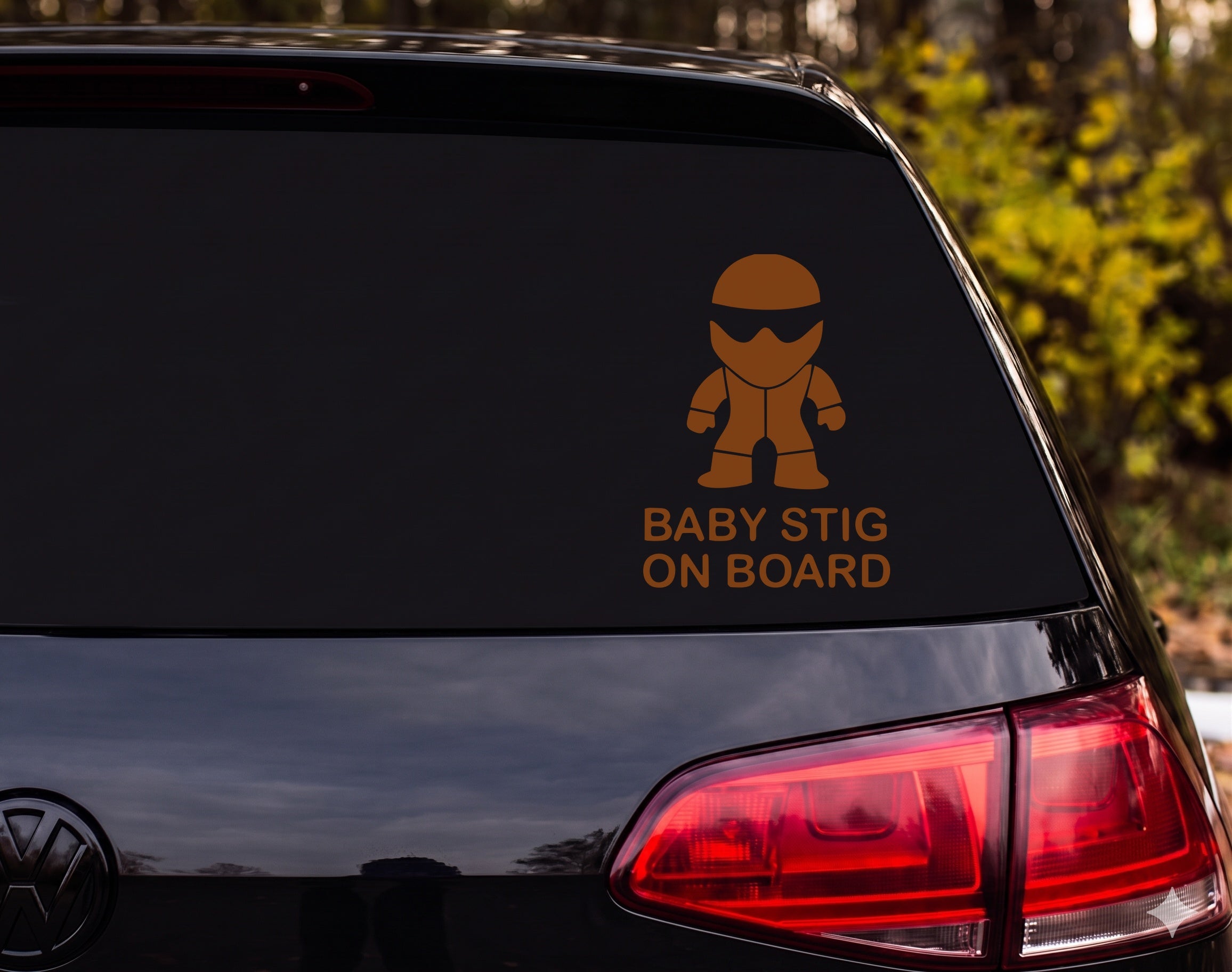 Baby Stig On Board Child Racing Helmet Suit Silhouette Vinyl Decal Sticker Car - Brown