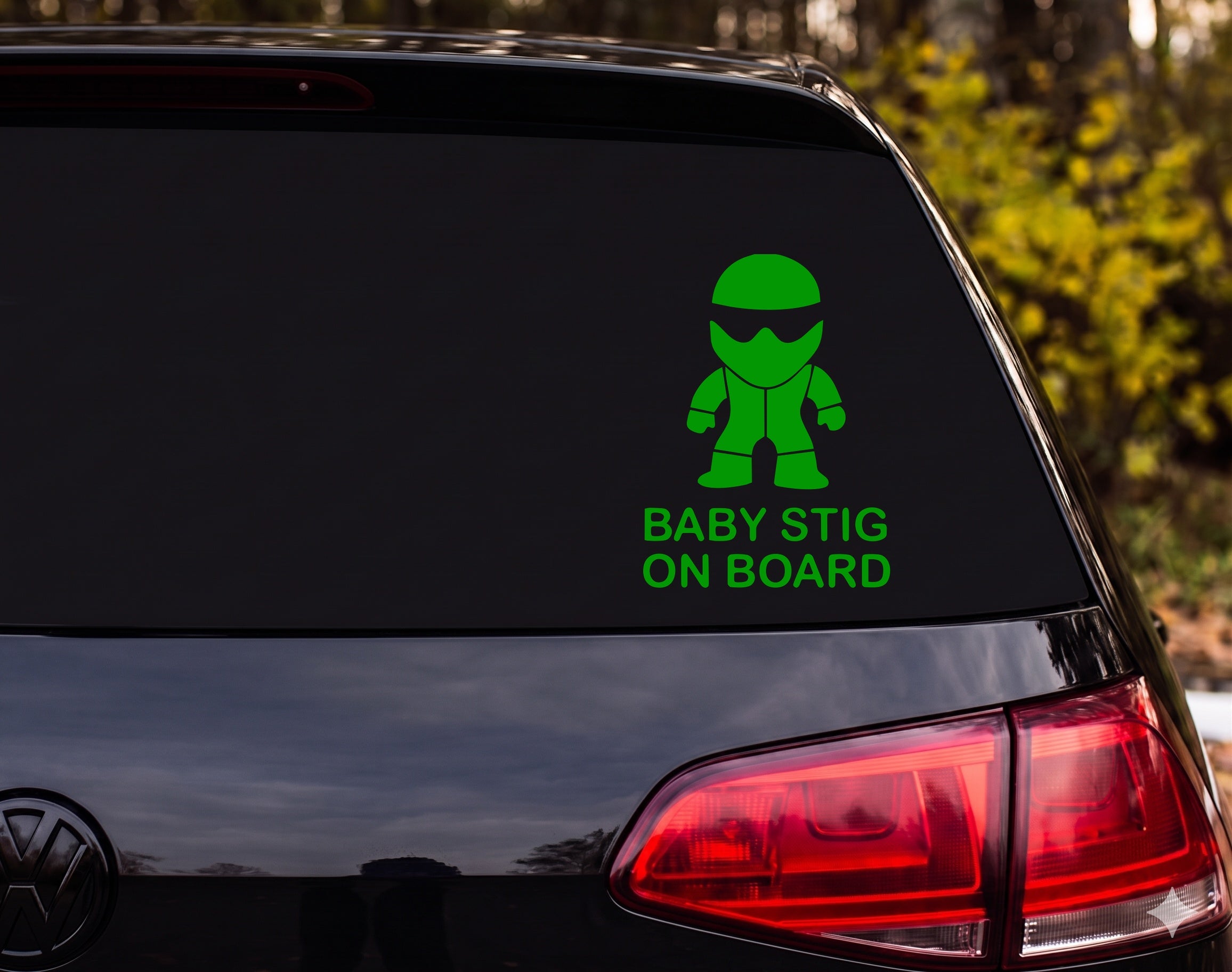 Baby Stig On Board Child Racing Helmet Suit Silhouette Vinyl Decal Sticker Car - Green