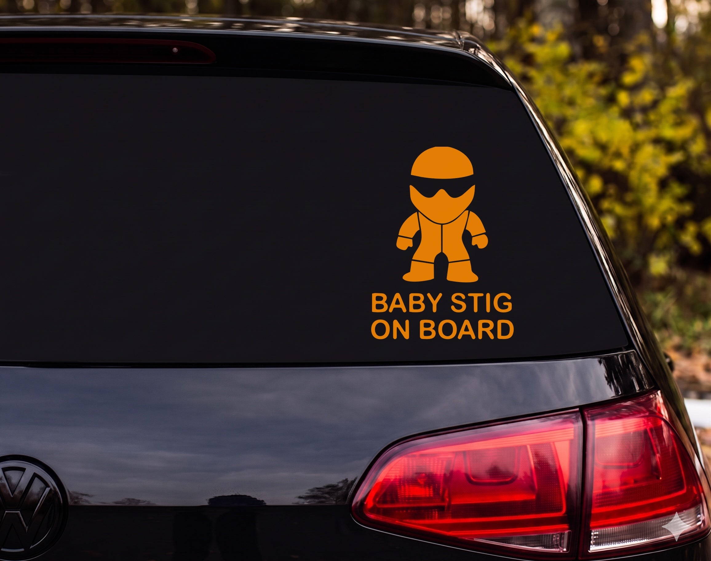 Baby Stig On Board Child Racing Helmet Suit Silhouette Vinyl Decal Sticker Car - Orange