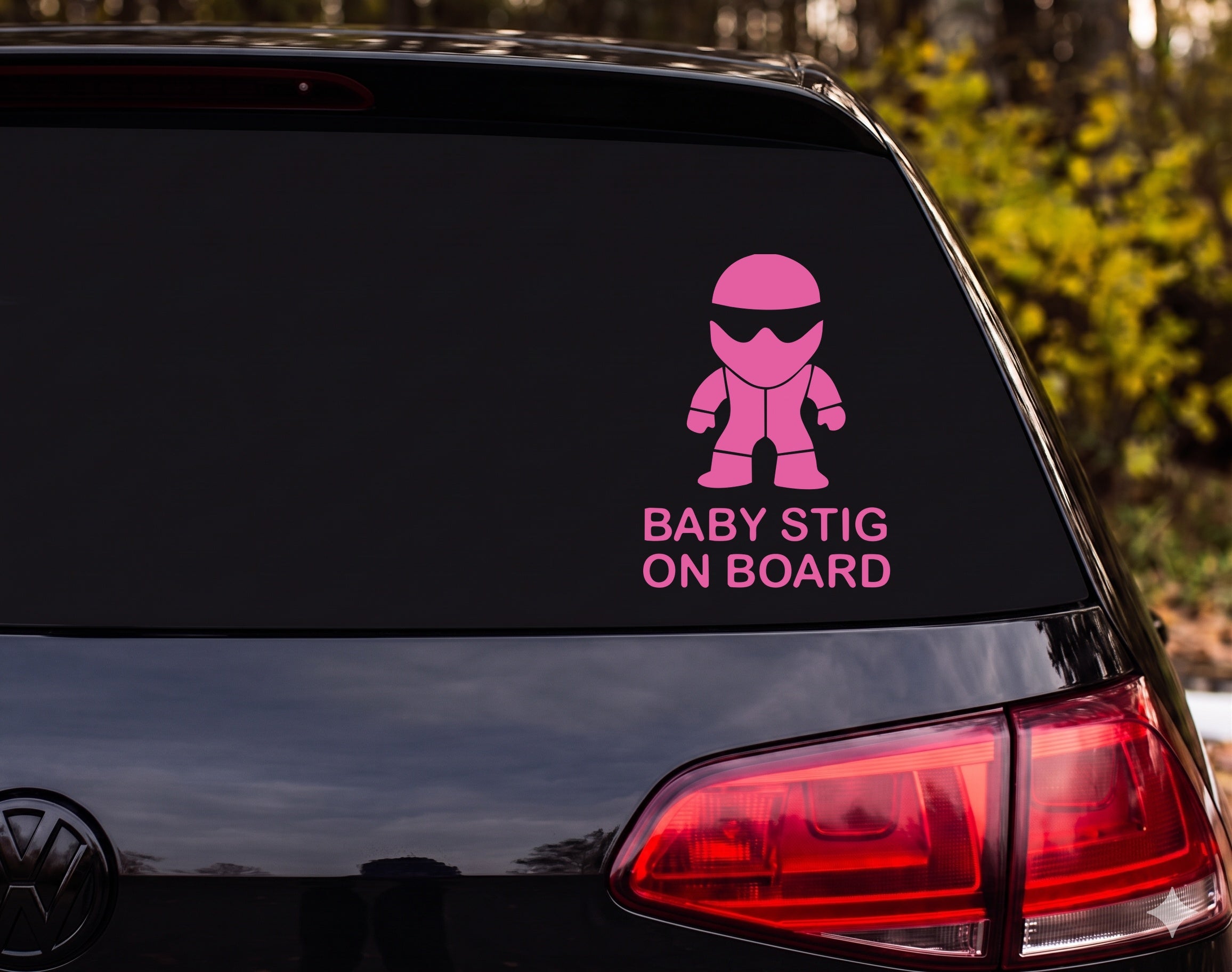 Baby Stig On Board Child Racing Helmet Suit Silhouette Vinyl Decal Sticker Car - Pink