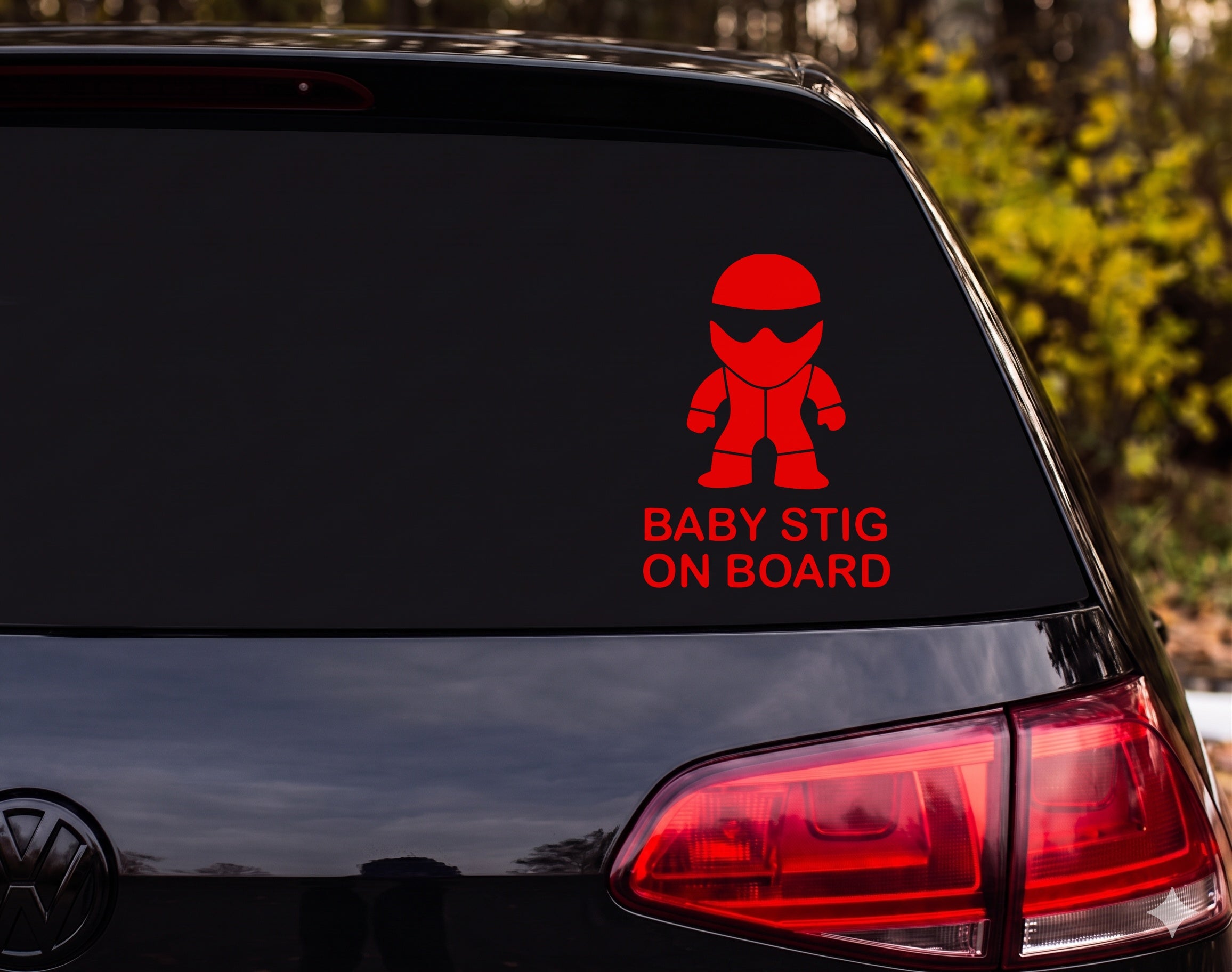 Baby Stig On Board Child Racing Helmet Suit Silhouette Vinyl Decal Sticker Car - Red