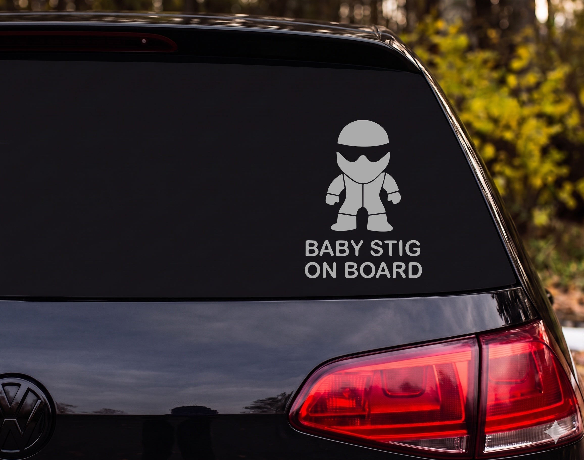 Baby Stig On Board Child Racing Helmet Suit Silhouette Vinyl Decal Sticker Car - Silver
