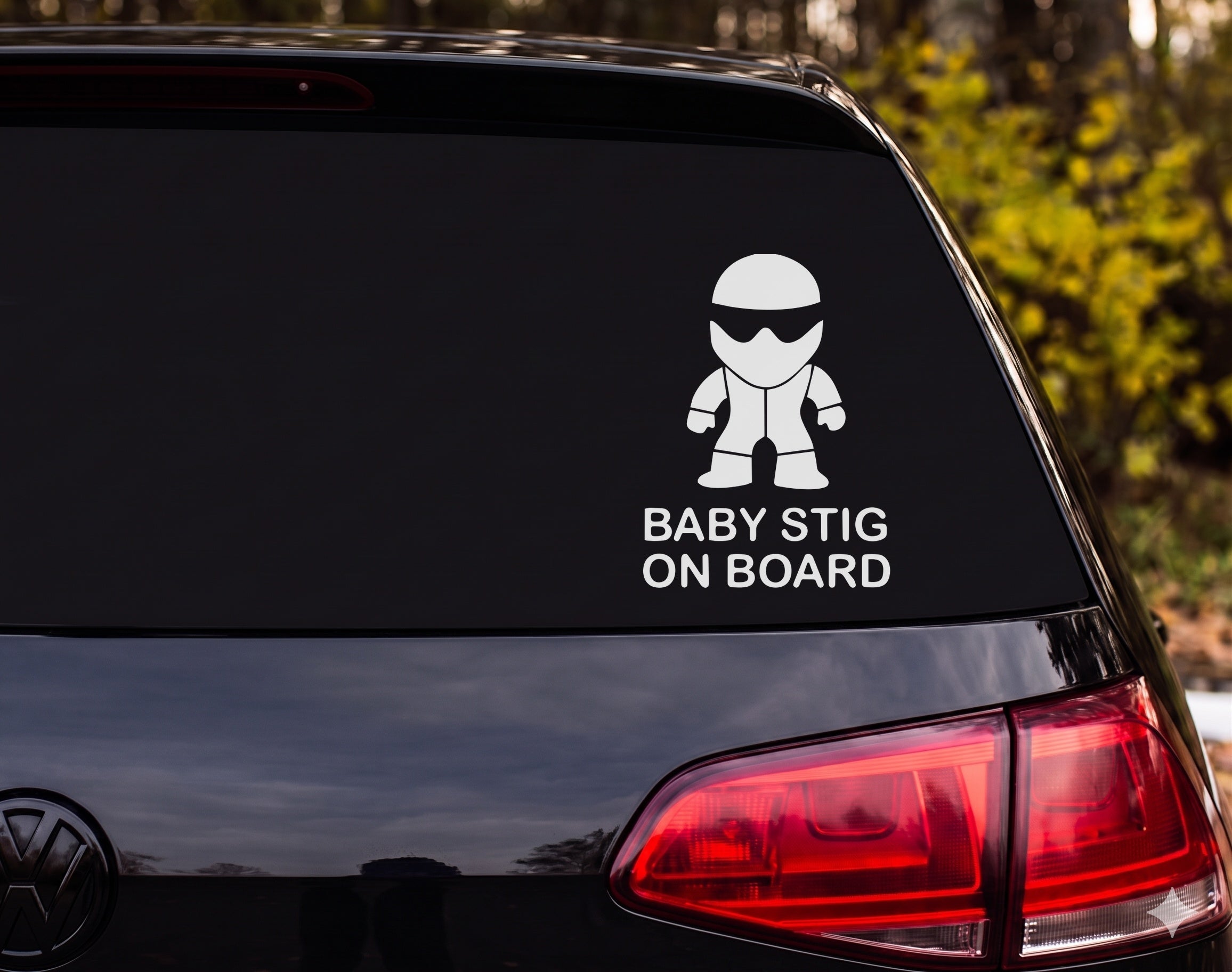 Baby Stig On Board Child Racing Helmet Suit Silhouette Vinyl Decal Sticker Car - White