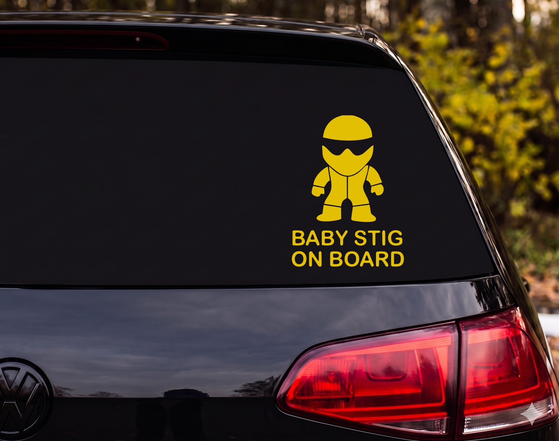 Baby Stig On Board Child Racing Helmet Suit Silhouette Vinyl Decal Sticker Car - Yellow