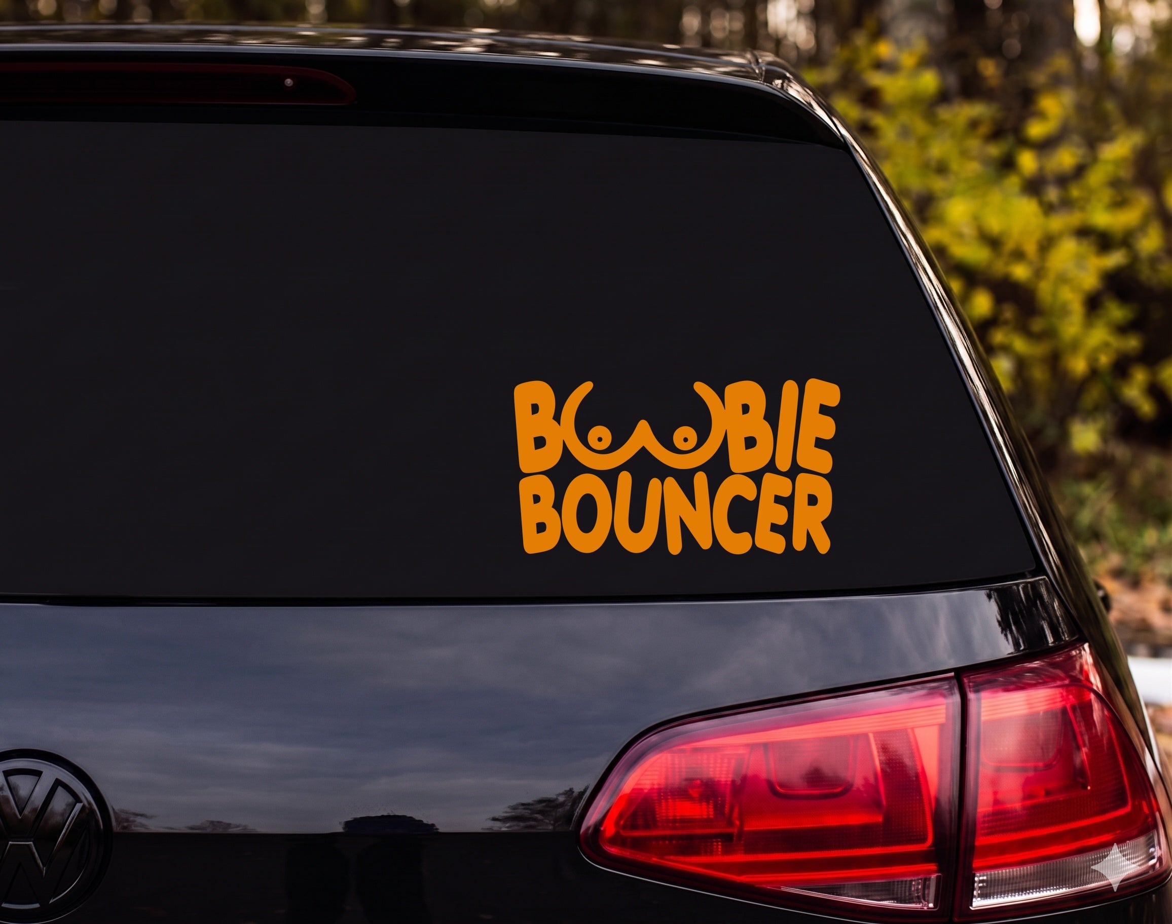 BOOBIE BOUNCER Funny Breast Cartoon Decal Sticker Car Window Laptop - Orange