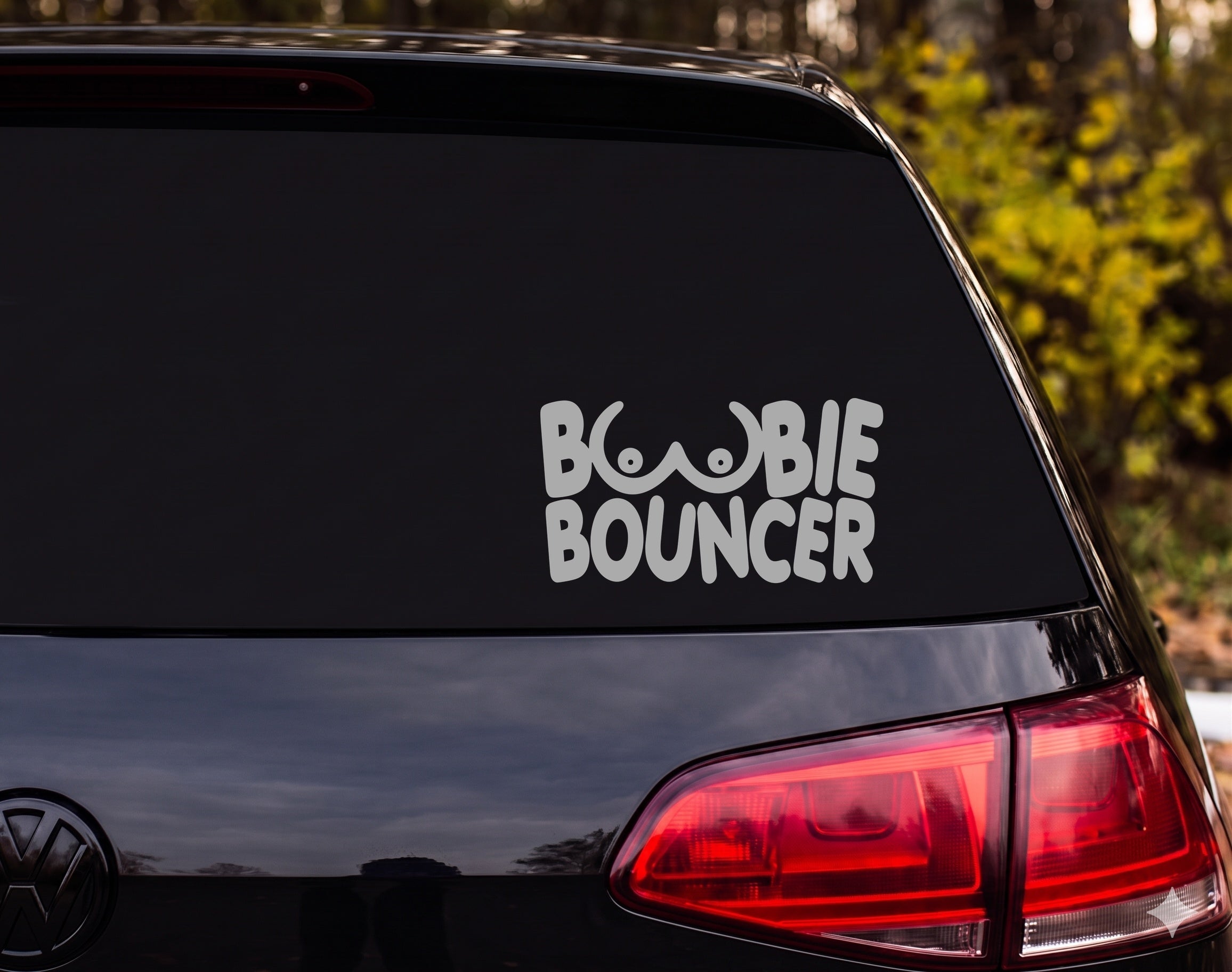 BOOBIE BOUNCER Funny Breast Cartoon Decal Sticker Car Window Laptop - Silver