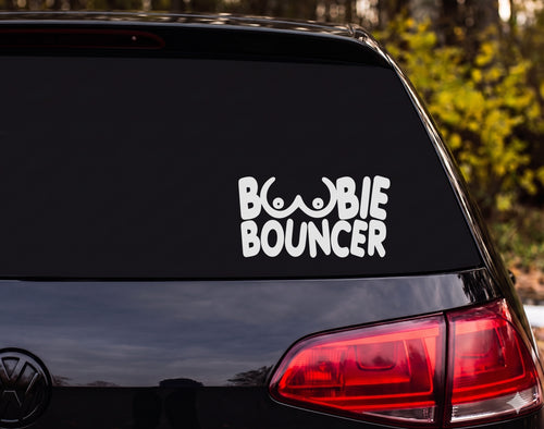 BOOBIE BOUNCER Funny Breast Cartoon Decal Sticker Car Window Laptop - White