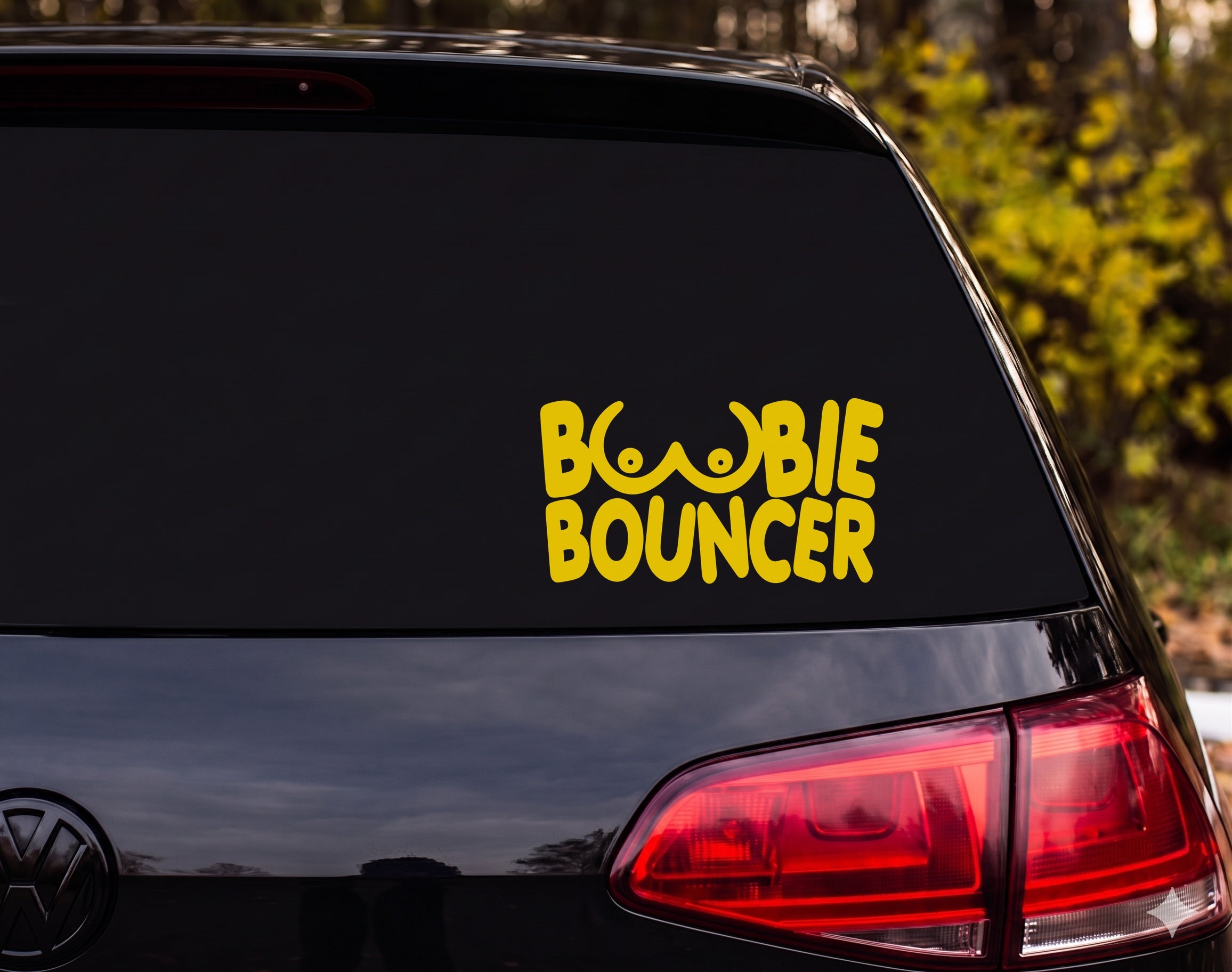 BOOBIE BOUNCER Funny Breast Cartoon Decal Sticker Car Window Laptop - Yellow
