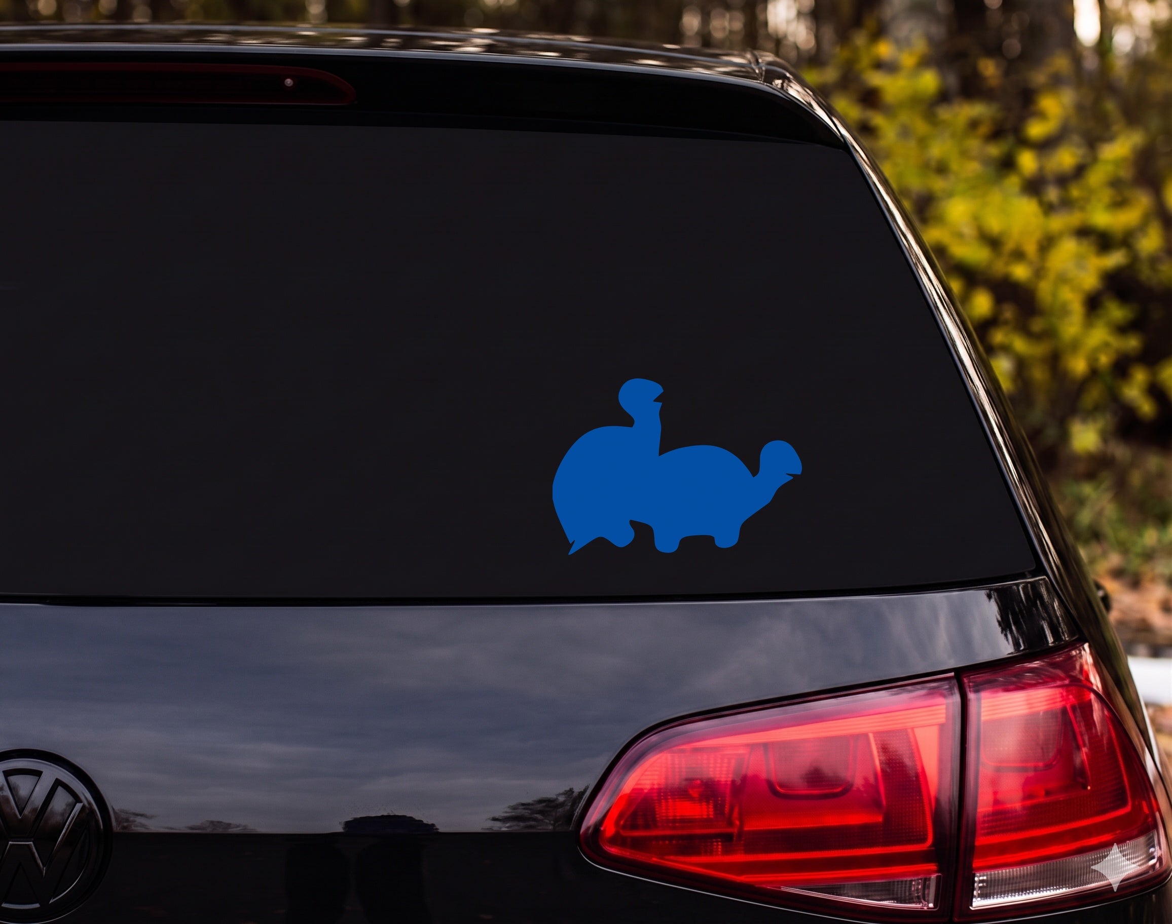 Turtle Silhouette with Bird Perched on Shell Vinyl Decal Sticker Car Window - Blue