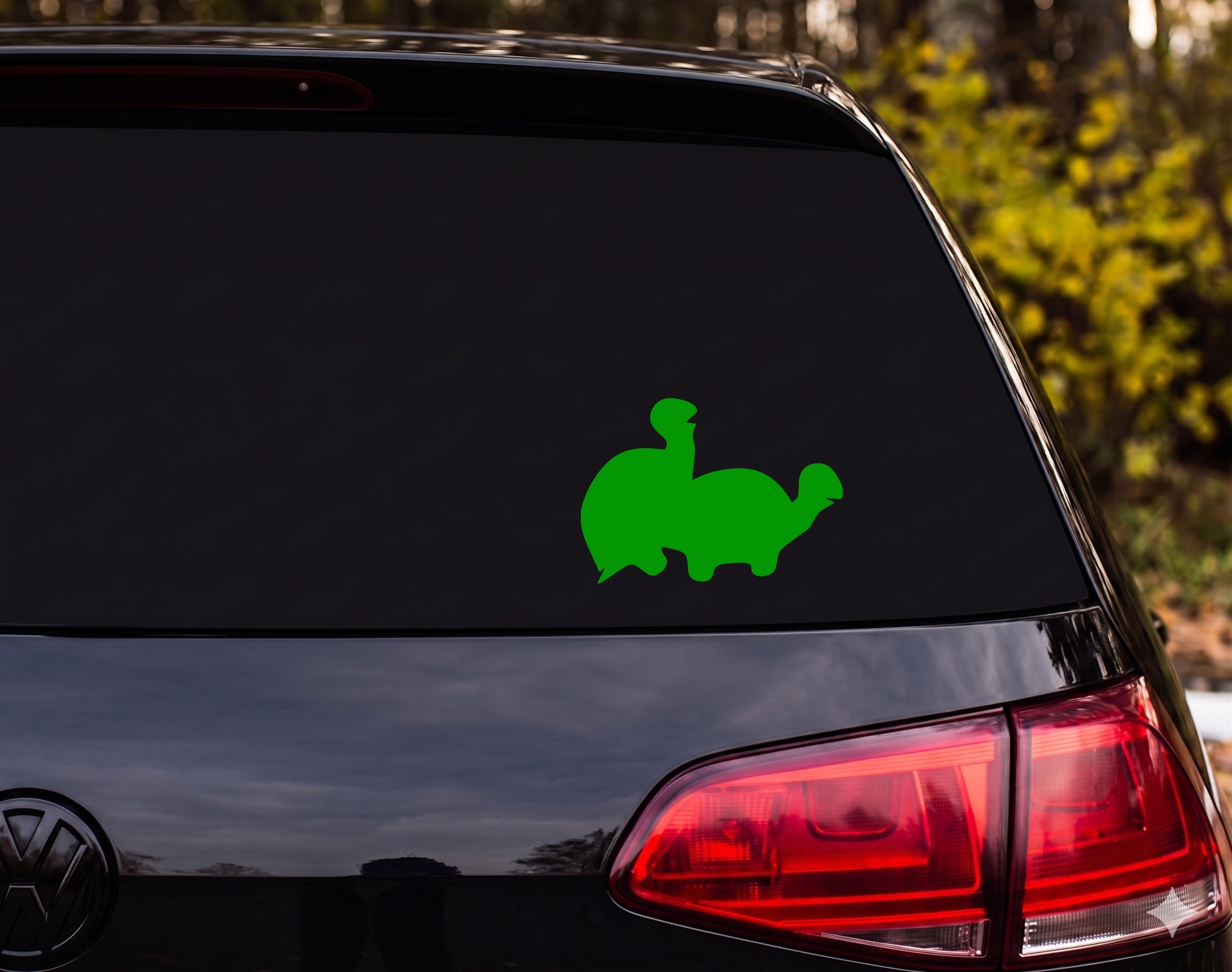 Turtle Silhouette with Bird Perched on Shell Vinyl Decal Sticker Car Window - Green