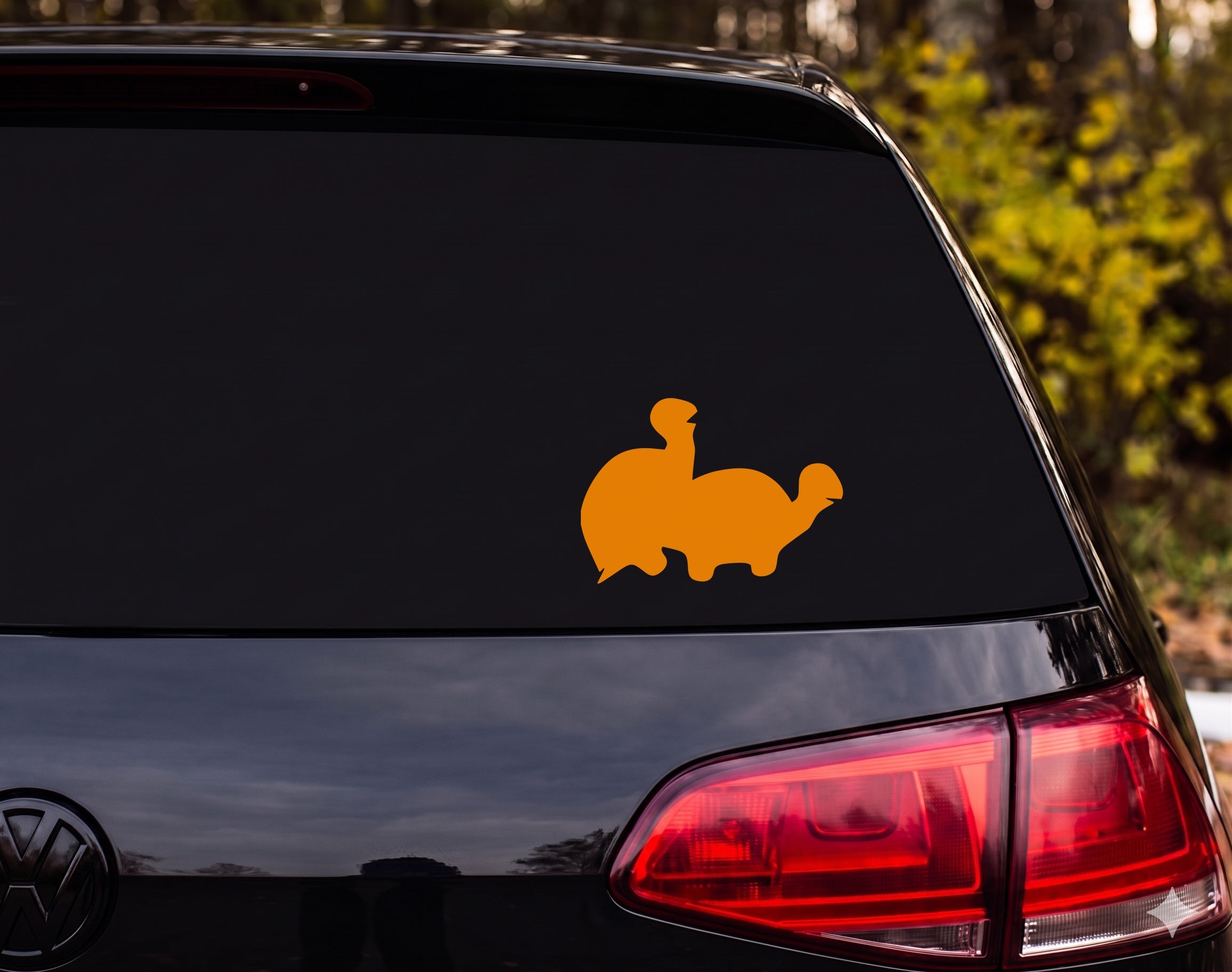 Turtle Silhouette with Bird Perched on Shell Vinyl Decal Sticker Car Window - Orange