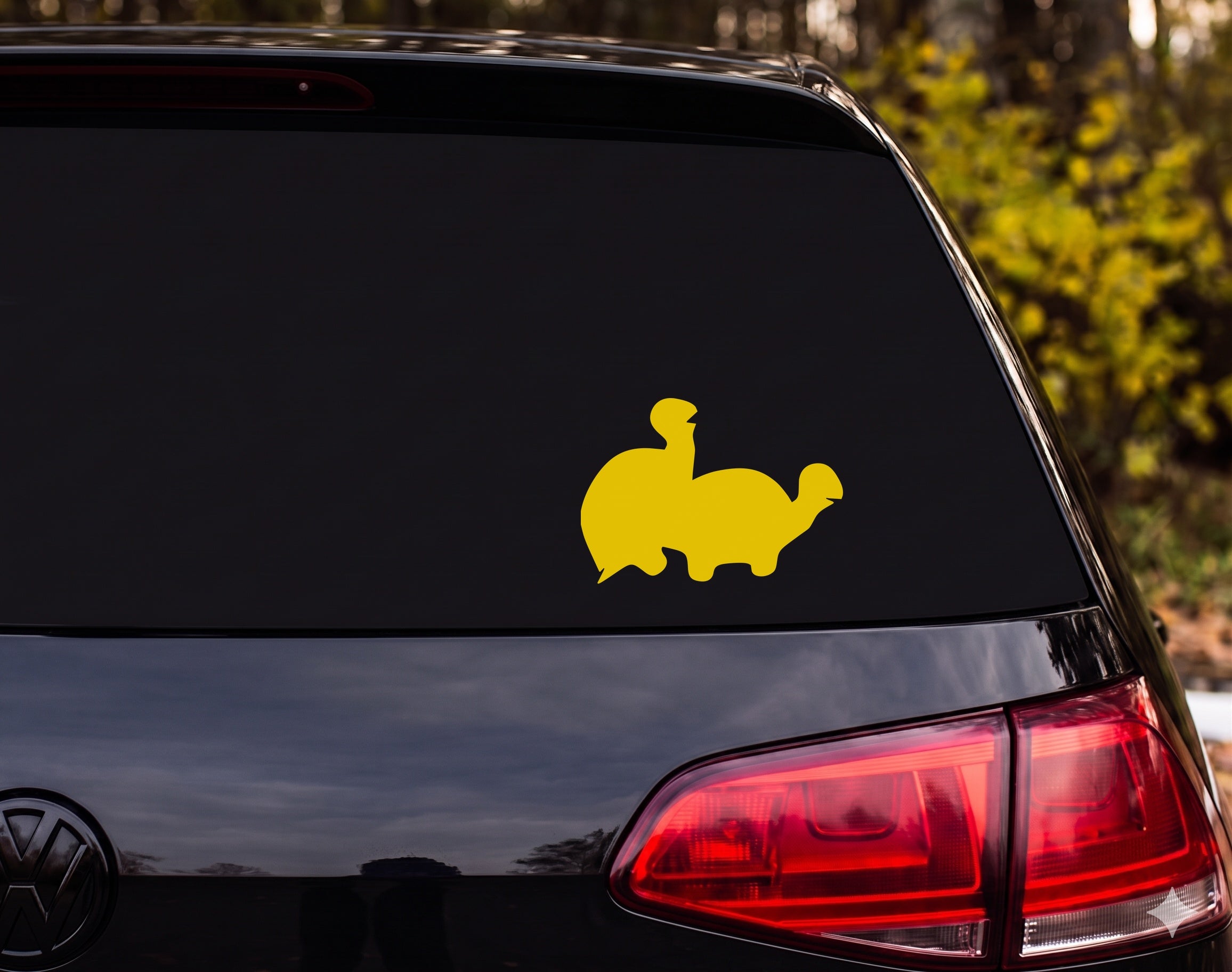 Turtle Silhouette with Bird Perched on Shell Vinyl Decal Sticker Car Window - Yellow
