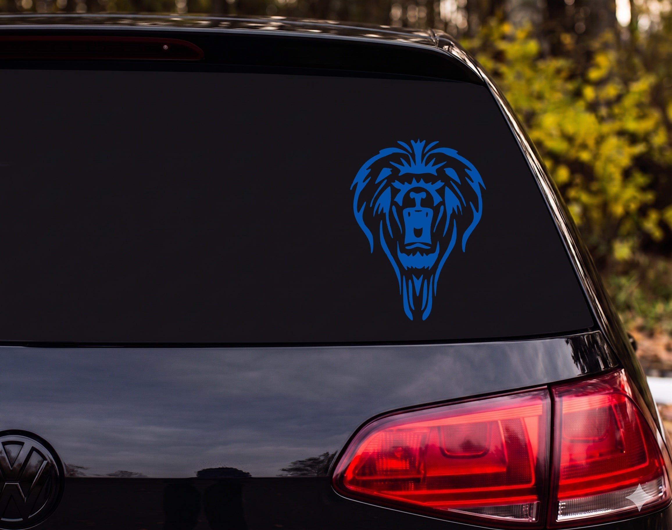 Roaring Lion Head Tribal Tattoo Style Front View Vinyl Decal Sticker Car - Blue