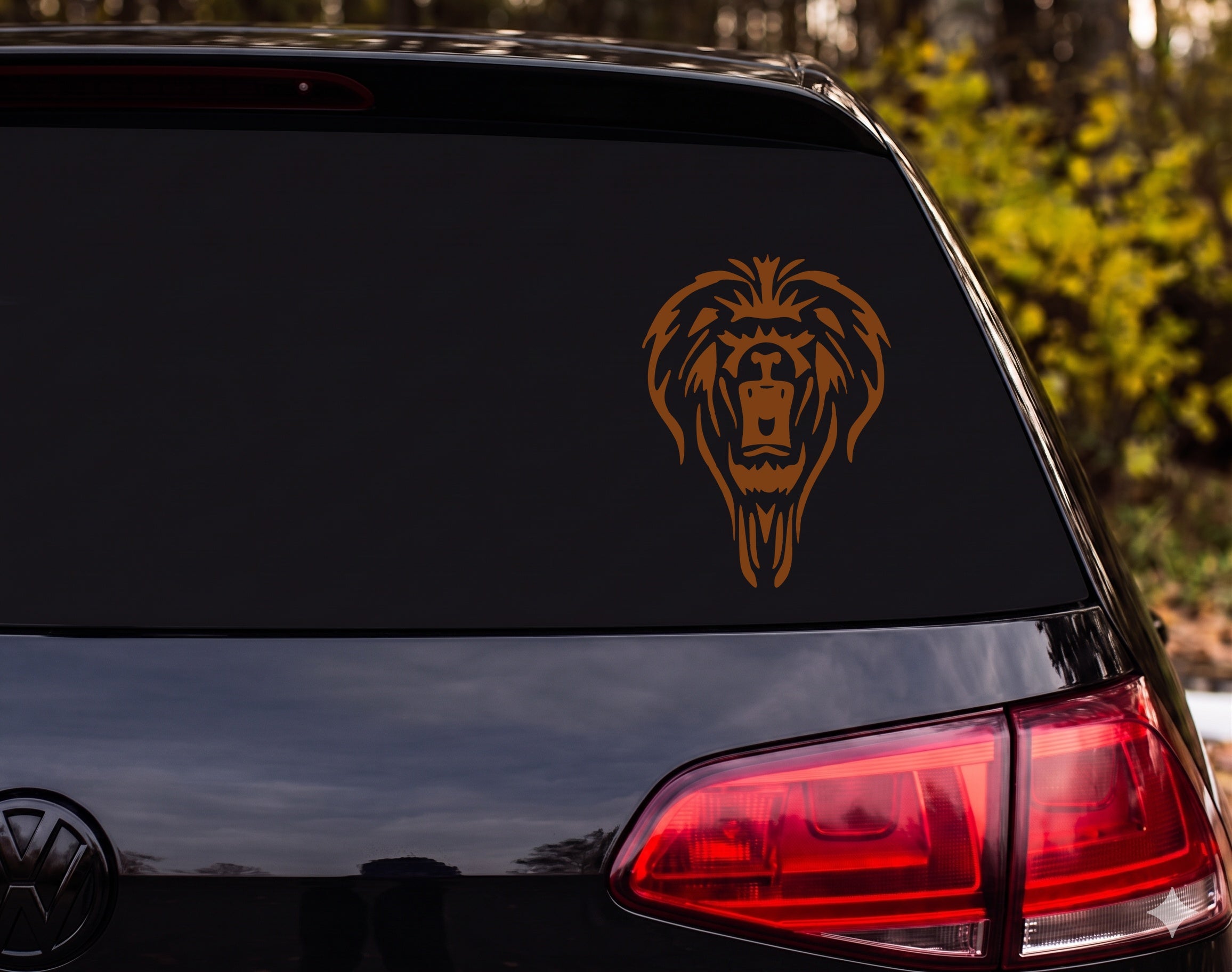 Roaring Lion Head Tribal Tattoo Style Front View Vinyl Decal Sticker Car - Brown