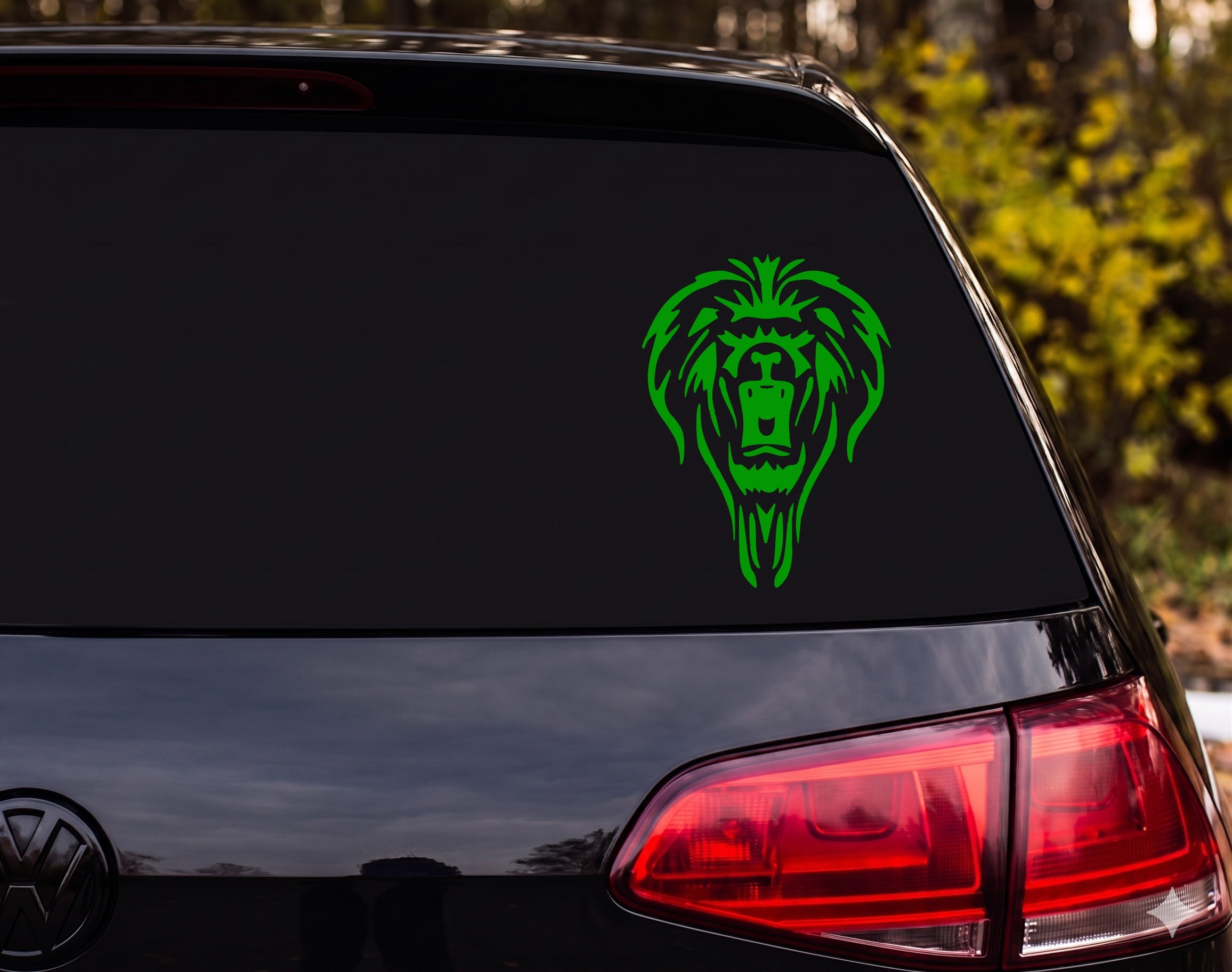 Roaring Lion Head Tribal Tattoo Style Front View Vinyl Decal Sticker Car - Green