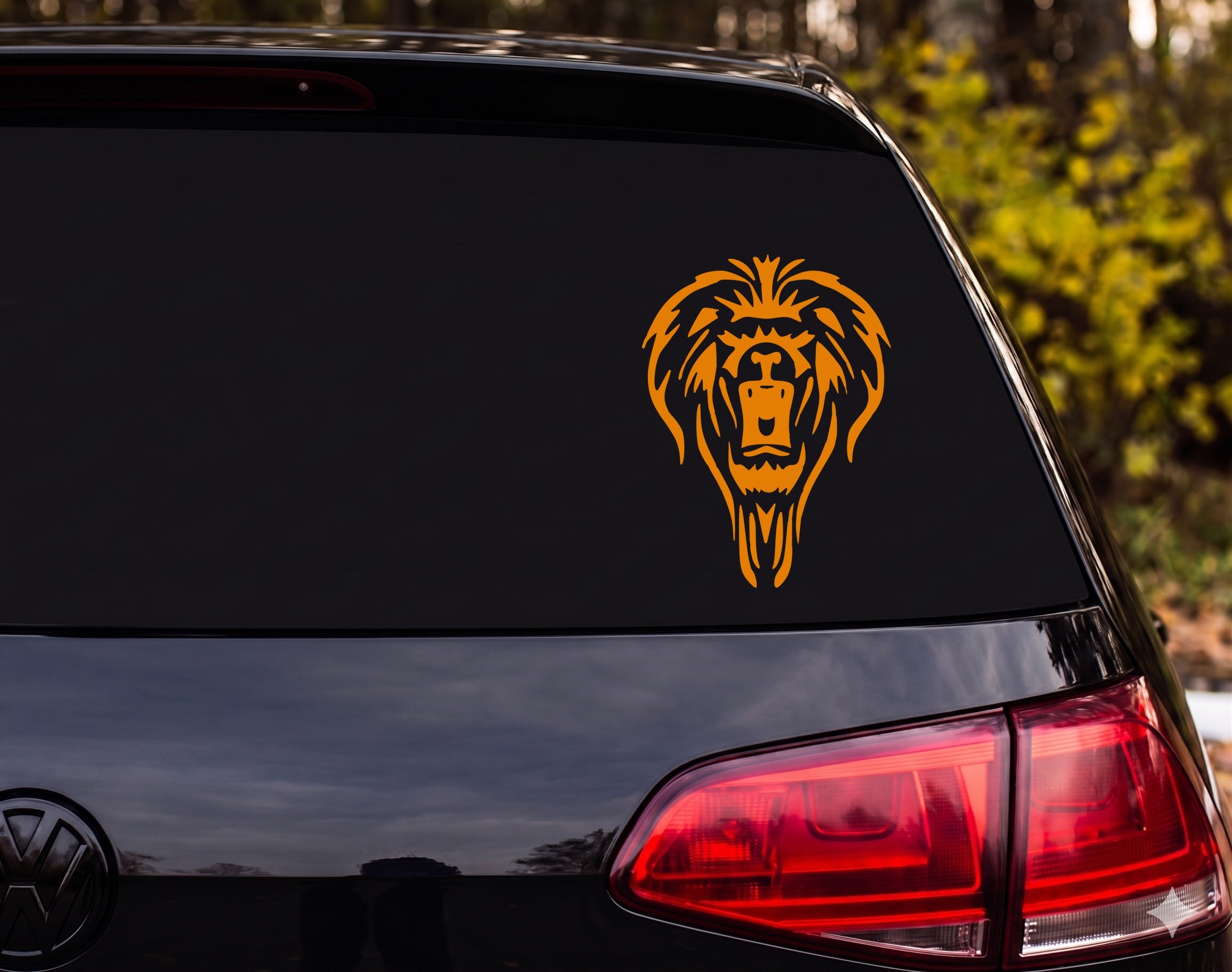 Roaring Lion Head Tribal Tattoo Style Front View Vinyl Decal Sticker Car - Orange