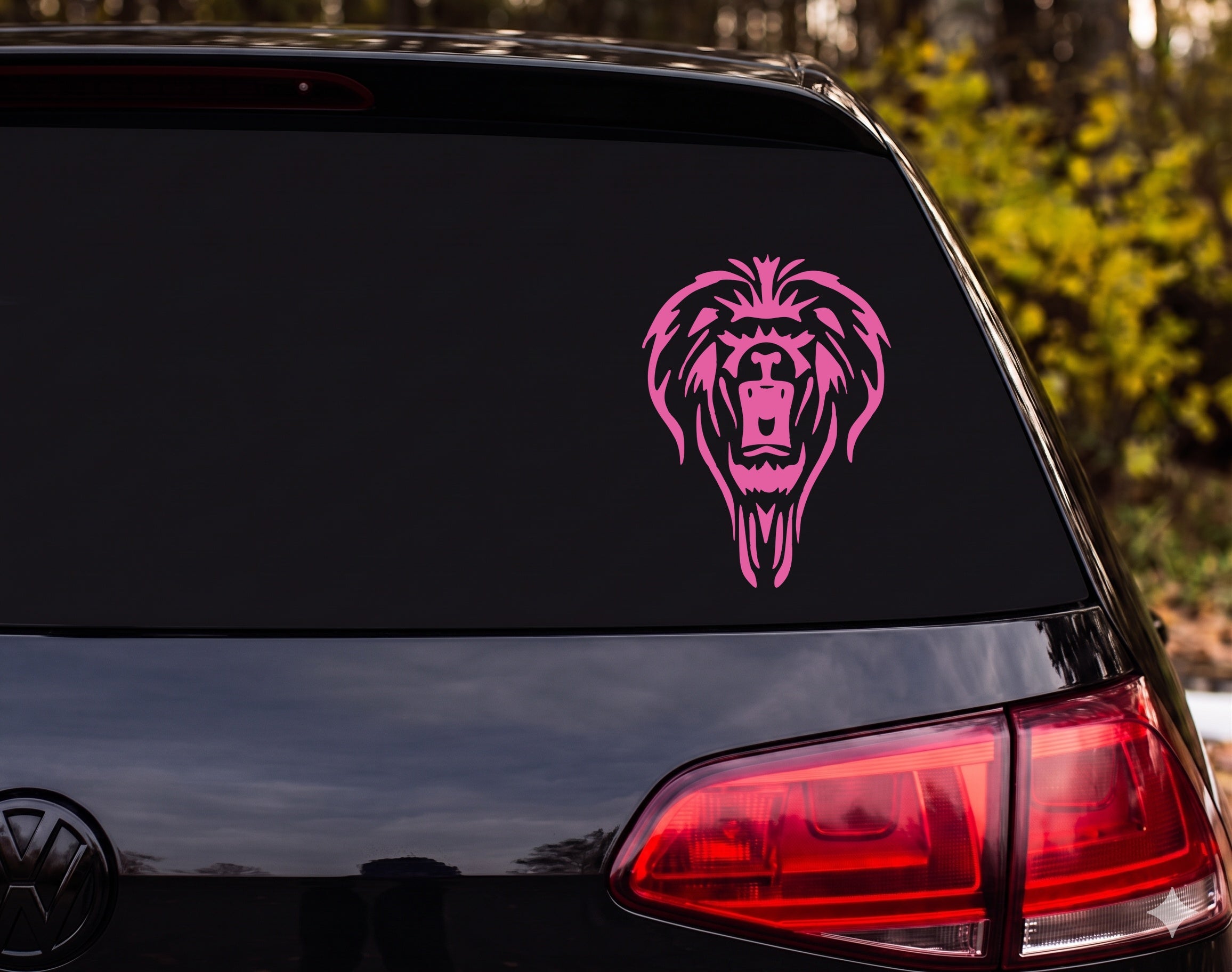 Roaring Lion Head Tribal Tattoo Style Front View Vinyl Decal Sticker Car - Pink