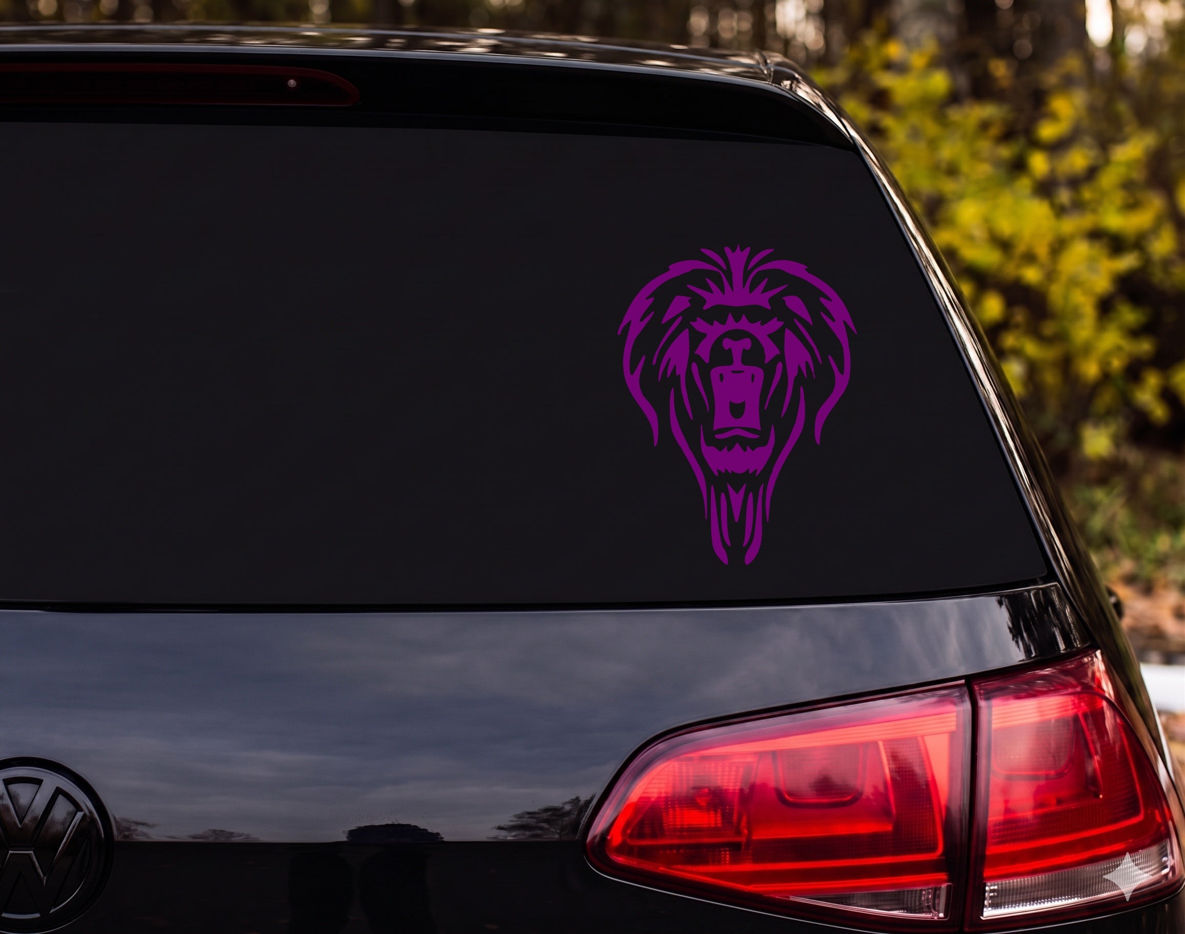 Roaring Lion Head Tribal Tattoo Style Front View Vinyl Decal Sticker Car - Purple
