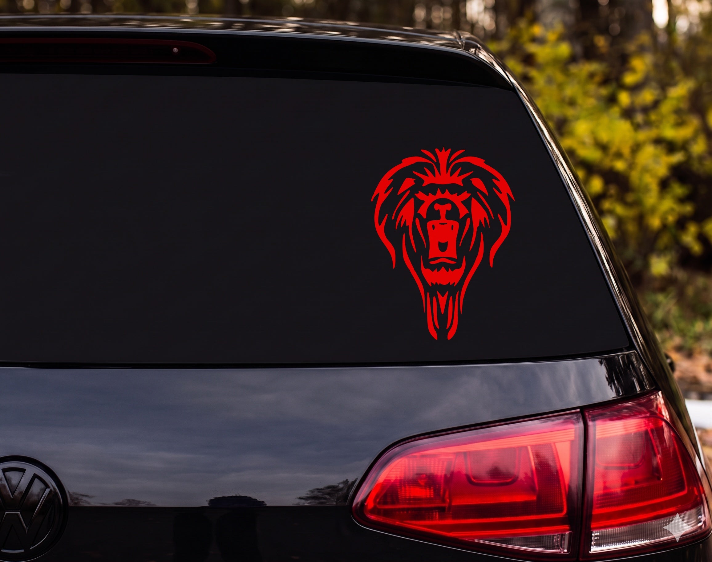 Roaring Lion Head Tribal Tattoo Style Front View Vinyl Decal Sticker Car - Red