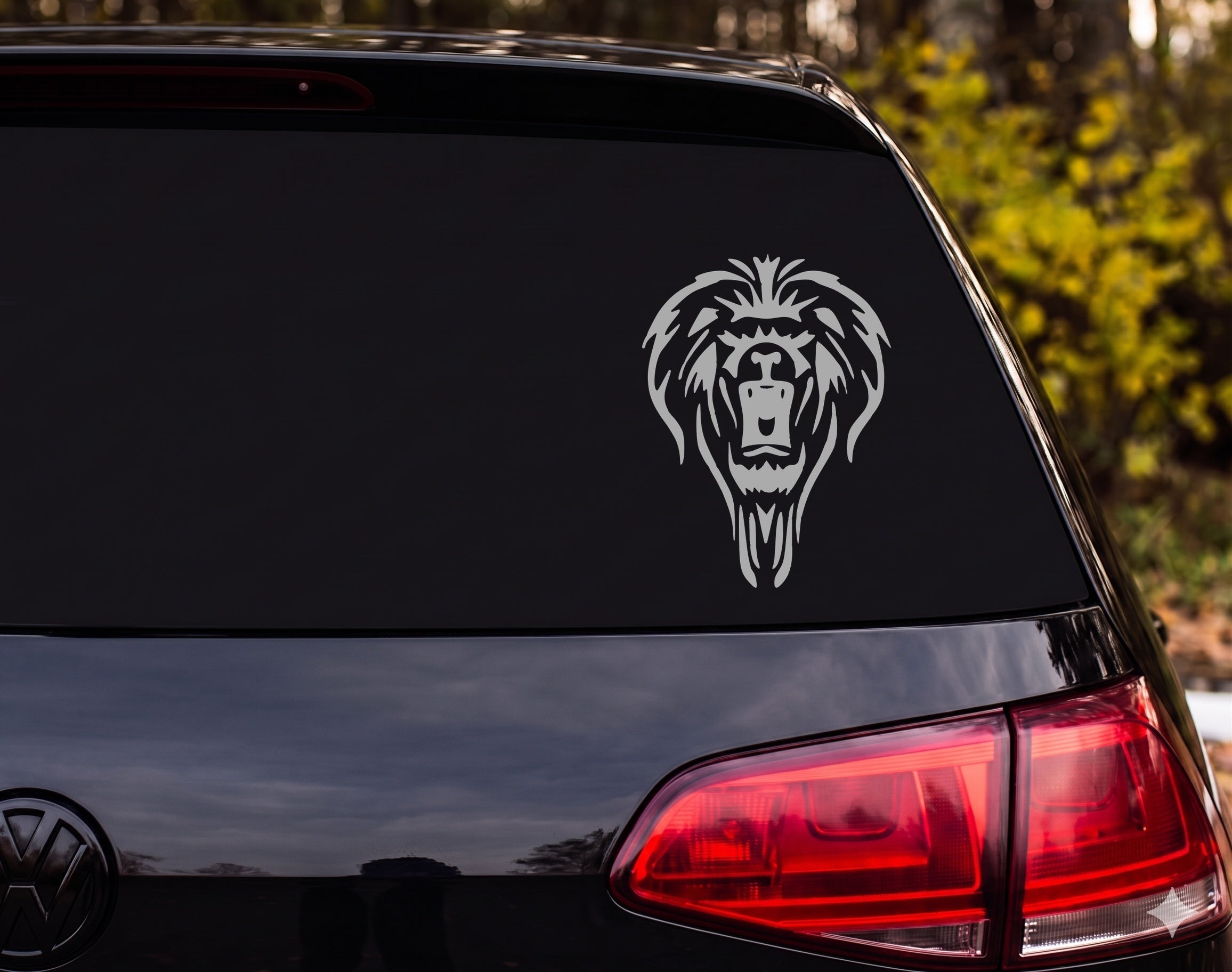 Roaring Lion Head Tribal Tattoo Style Front View Vinyl Decal Sticker Car - Silver