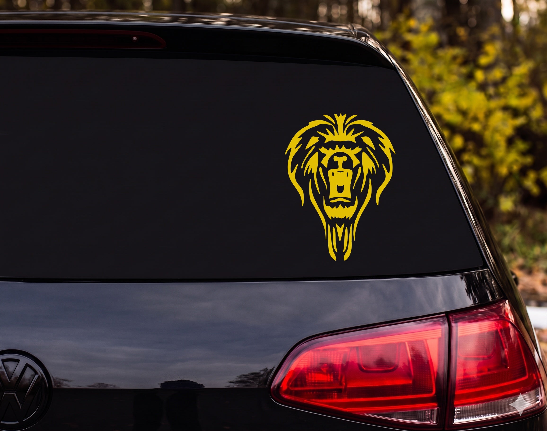 Roaring Lion Head Tribal Tattoo Style Front View Vinyl Decal Sticker Car - Yellow
