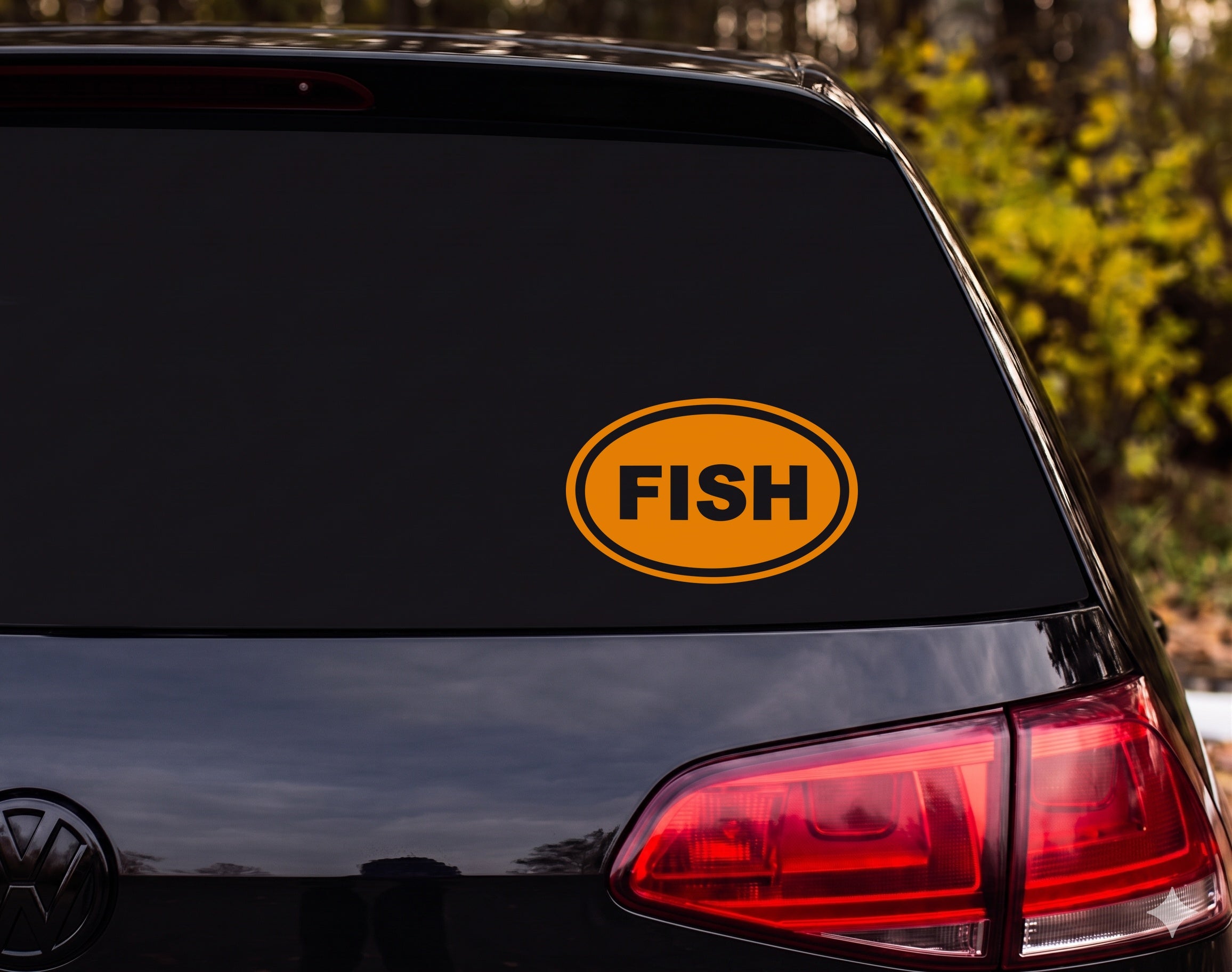 FISH Black Oval Vinyl Decal Sticker Car Window Bumper Laptop - Orange