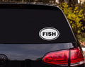 FISH Black Oval Vinyl Decal Sticker Car Window Bumper Laptop - White