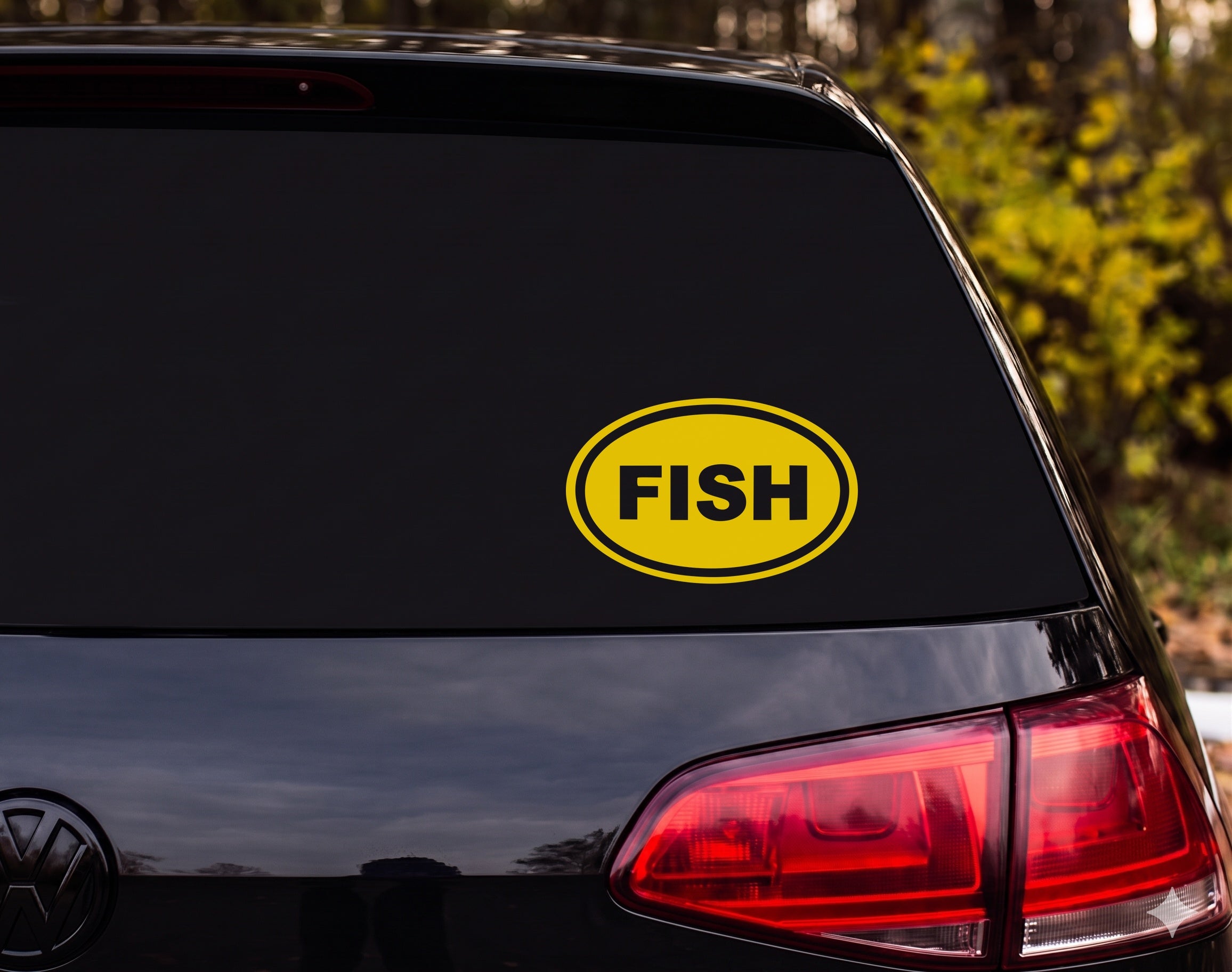 FISH Black Oval Vinyl Decal Sticker Car Window Bumper Laptop - Yellow
