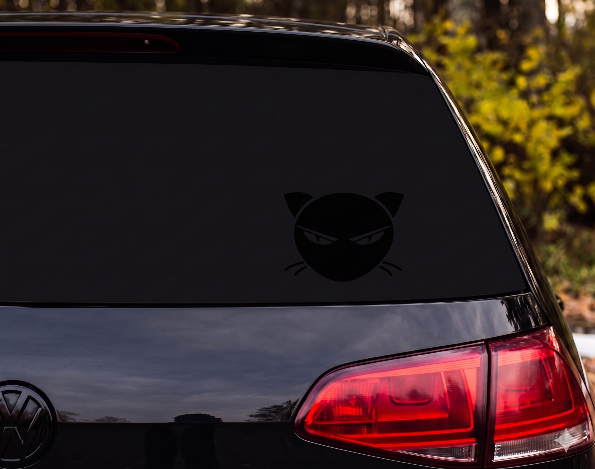 Angry Cat Face Silhouette Narrowed Eyes Slit Pupils Vinyl Decal Sticker Car - Black