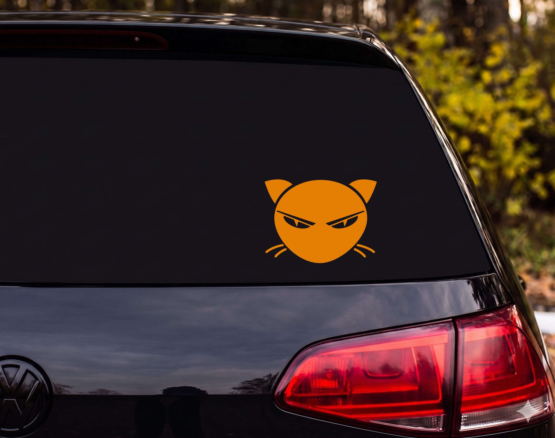 Angry Cat Face Silhouette Narrowed Eyes Slit Pupils Vinyl Decal Sticker Car - Orange