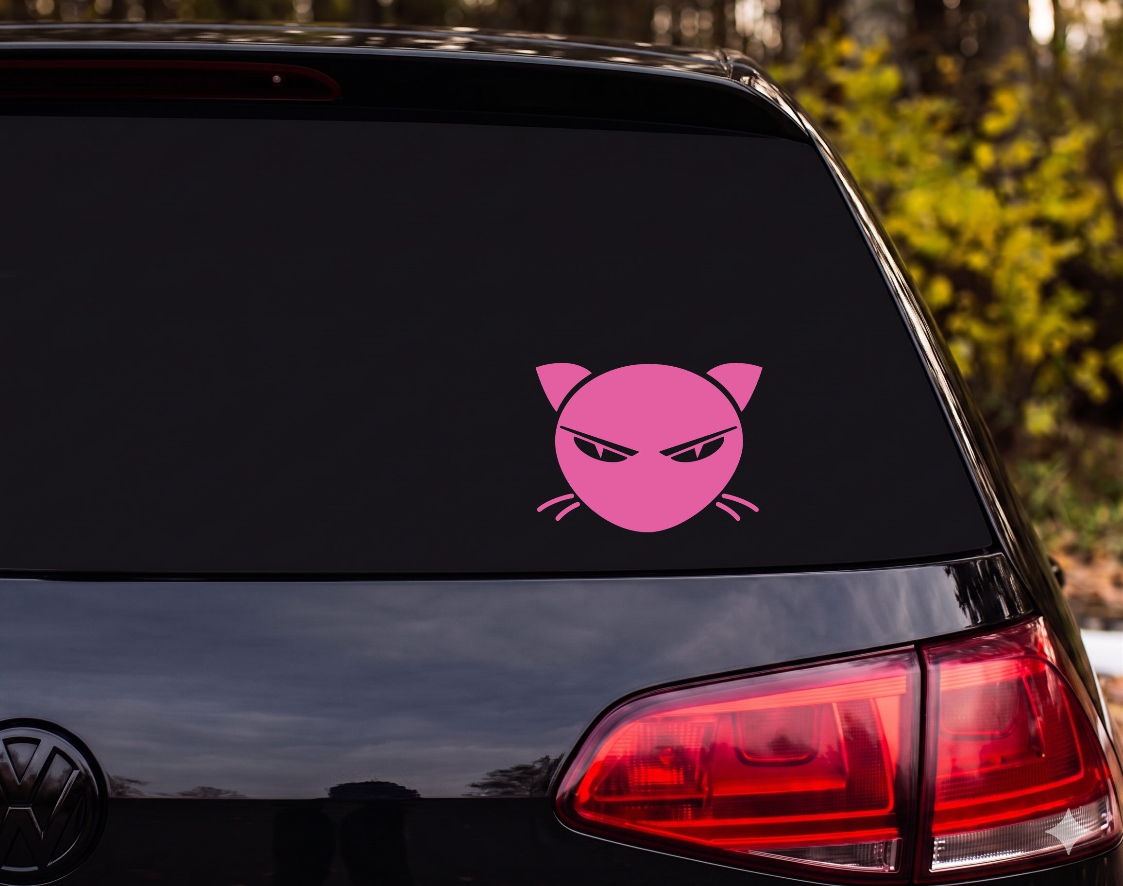 Angry Cat Face Silhouette Narrowed Eyes Slit Pupils Vinyl Decal Sticker Car - Pink