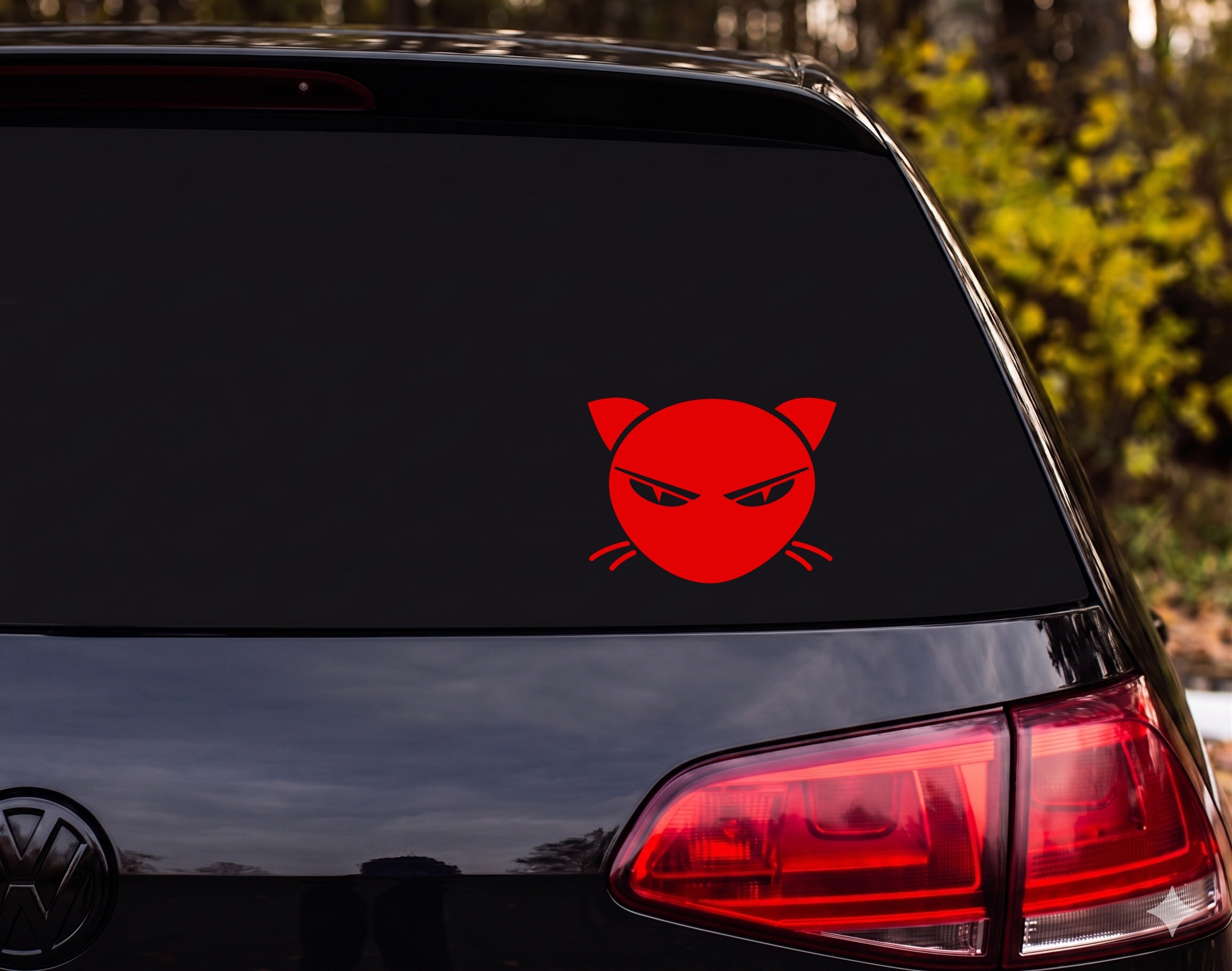 Angry Cat Face Silhouette Narrowed Eyes Slit Pupils Vinyl Decal Sticker Car - Red