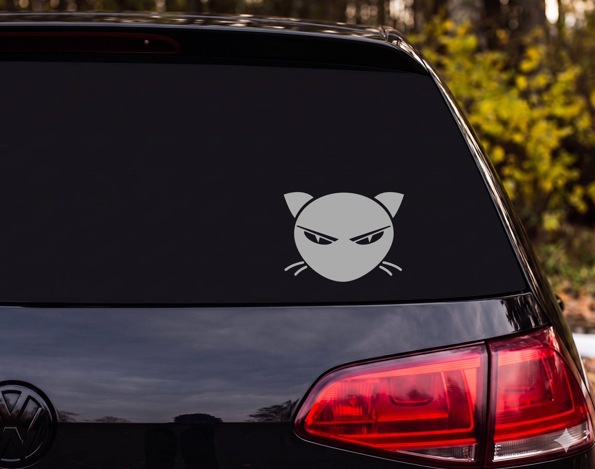 Angry Cat Face Silhouette Narrowed Eyes Slit Pupils Vinyl Decal Sticker Car - Silver