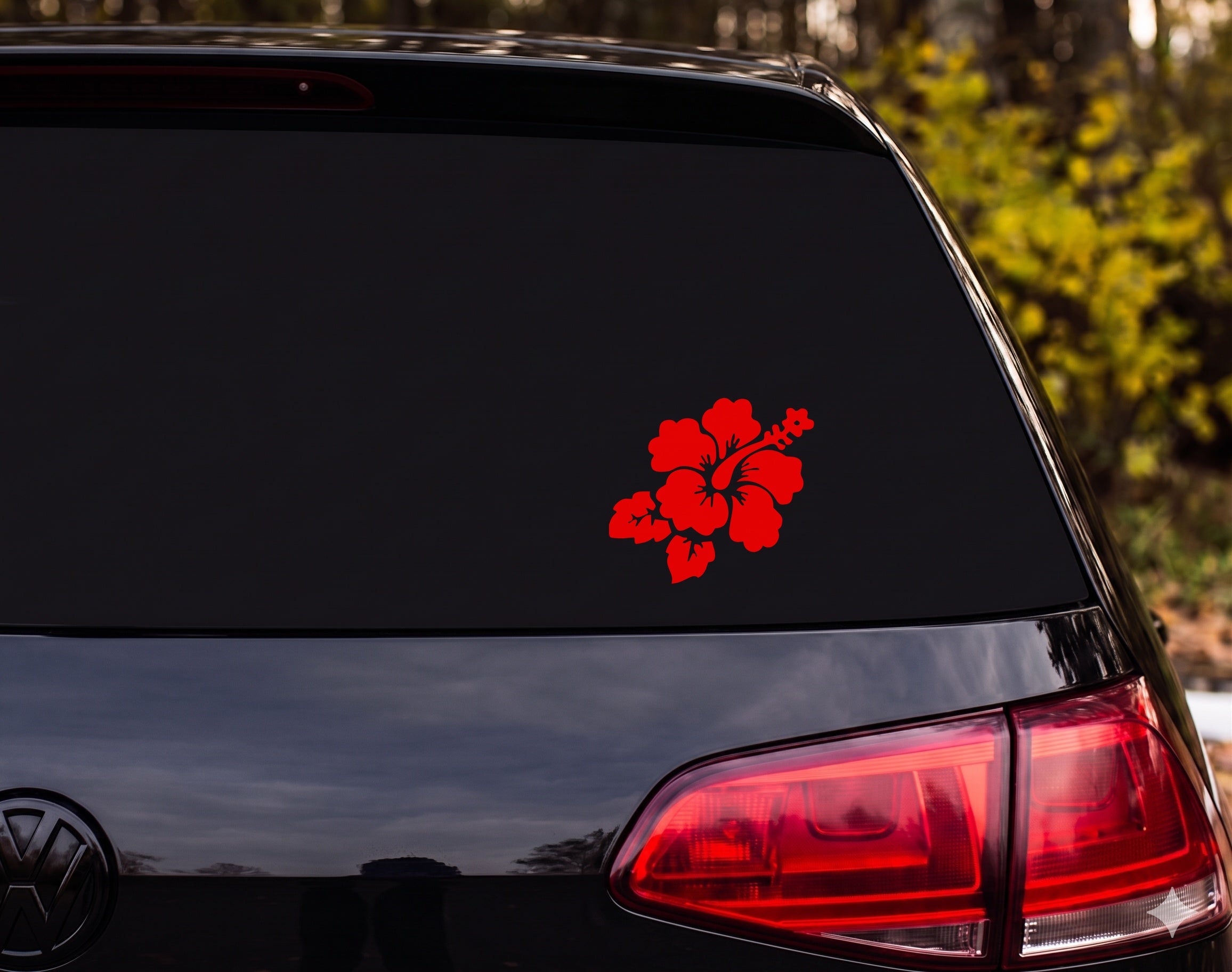 Hibiscus Flower Silhouette Full Bloom Bud Leaves Vinyl Decal Sticker - Red