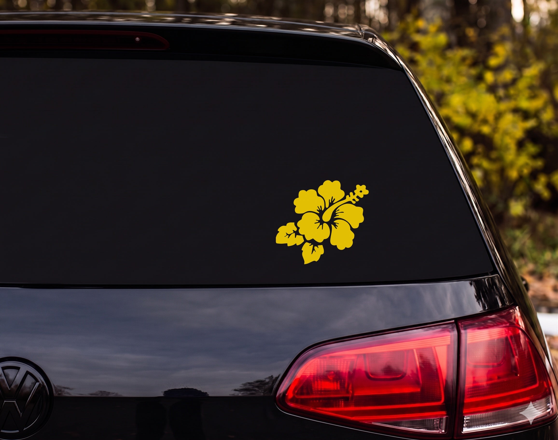 Hibiscus Flower Silhouette Full Bloom Bud Leaves Vinyl Decal Sticker - Yellow