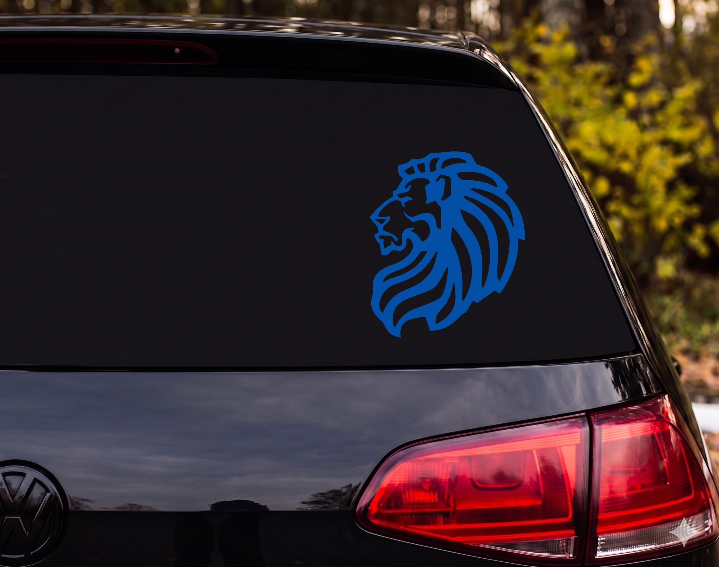 Lion Head Roaring Profile Silhouette Mane Stylized Vinyl Decal Sticker Car - Blue