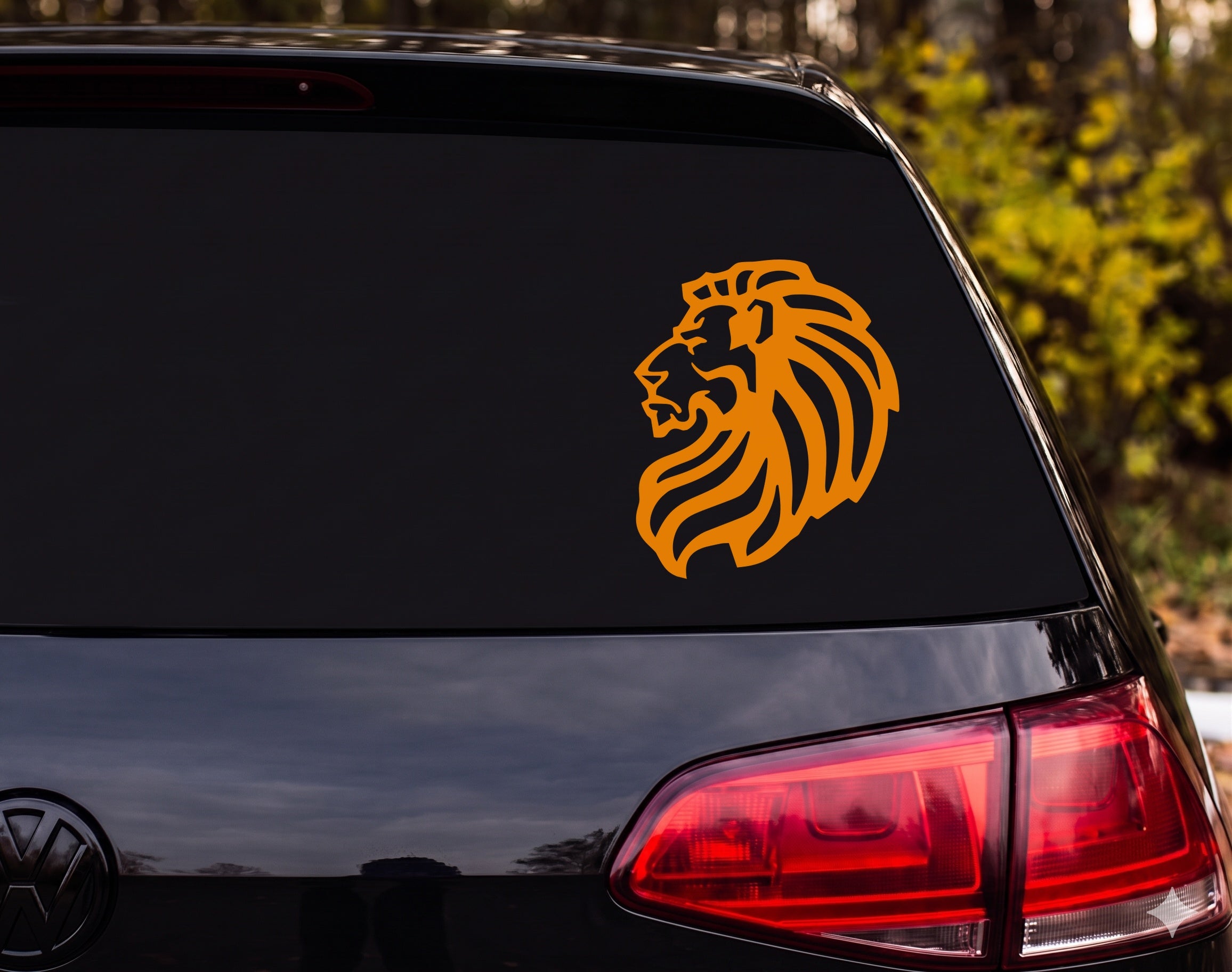 Lion Head Roaring Profile Silhouette Mane Stylized Vinyl Decal Sticker Car - Orange