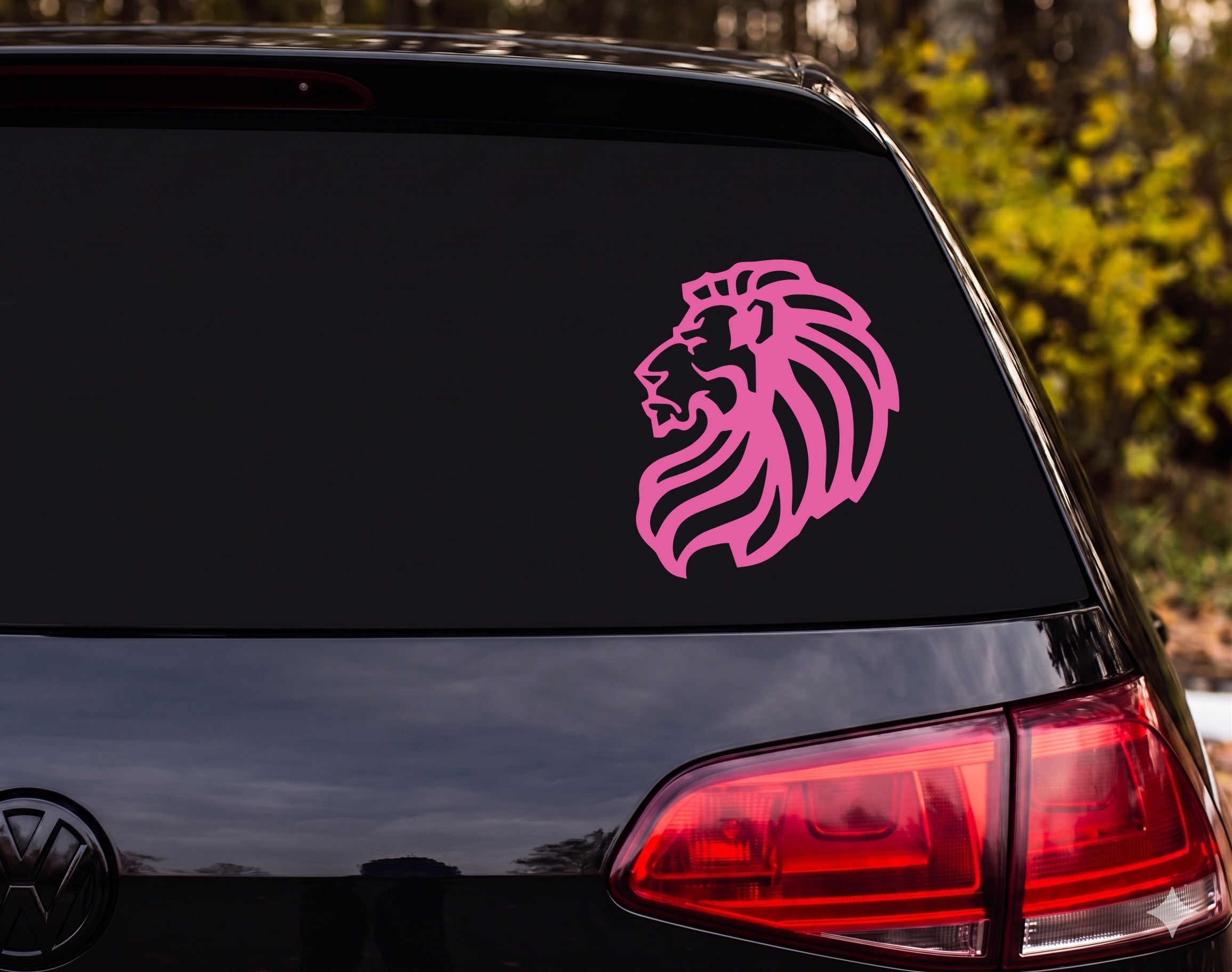 Lion Head Roaring Profile Silhouette Mane Stylized Vinyl Decal Sticker Car - Pink