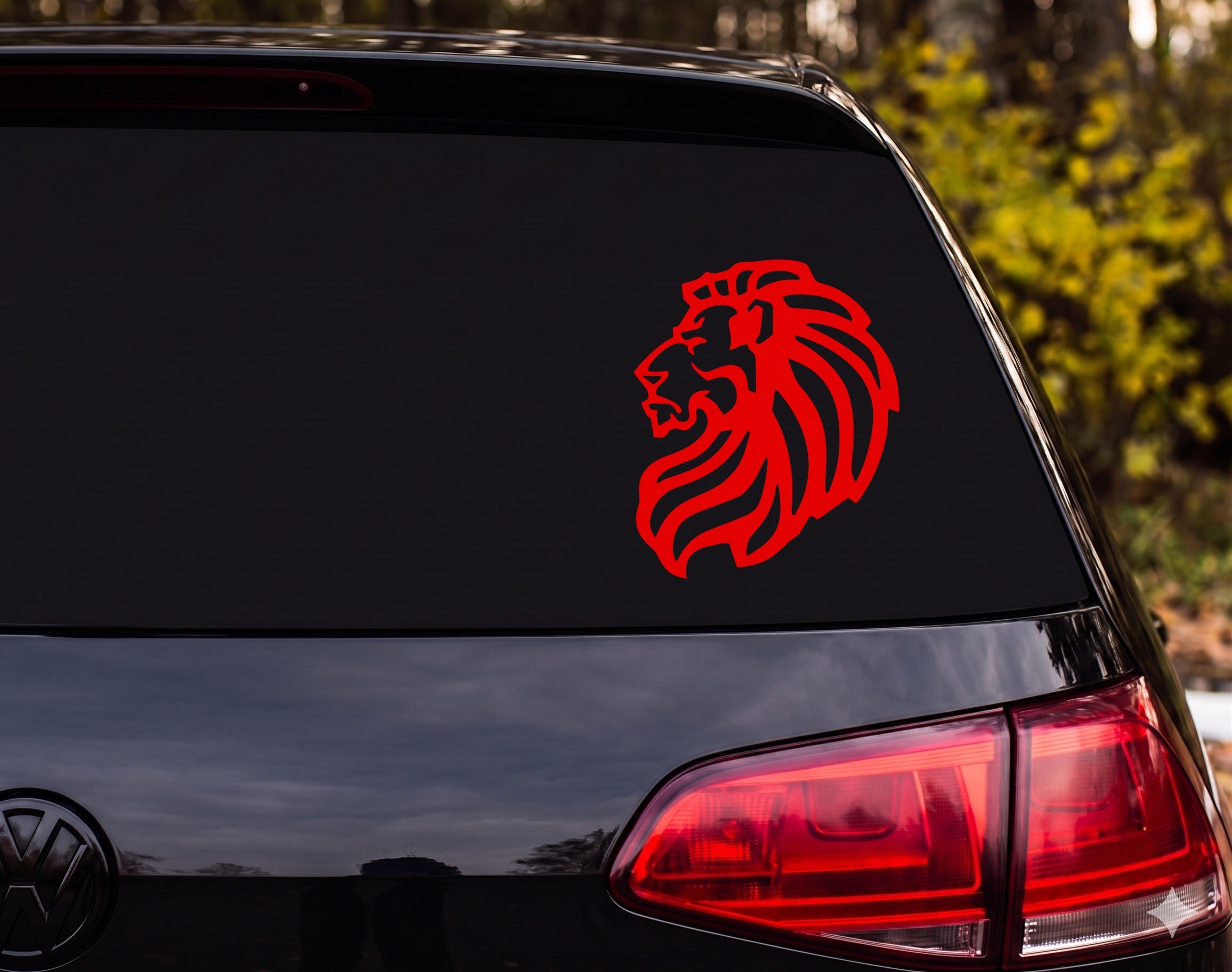 Lion Head Roaring Profile Silhouette Mane Stylized Vinyl Decal Sticker Car - Red