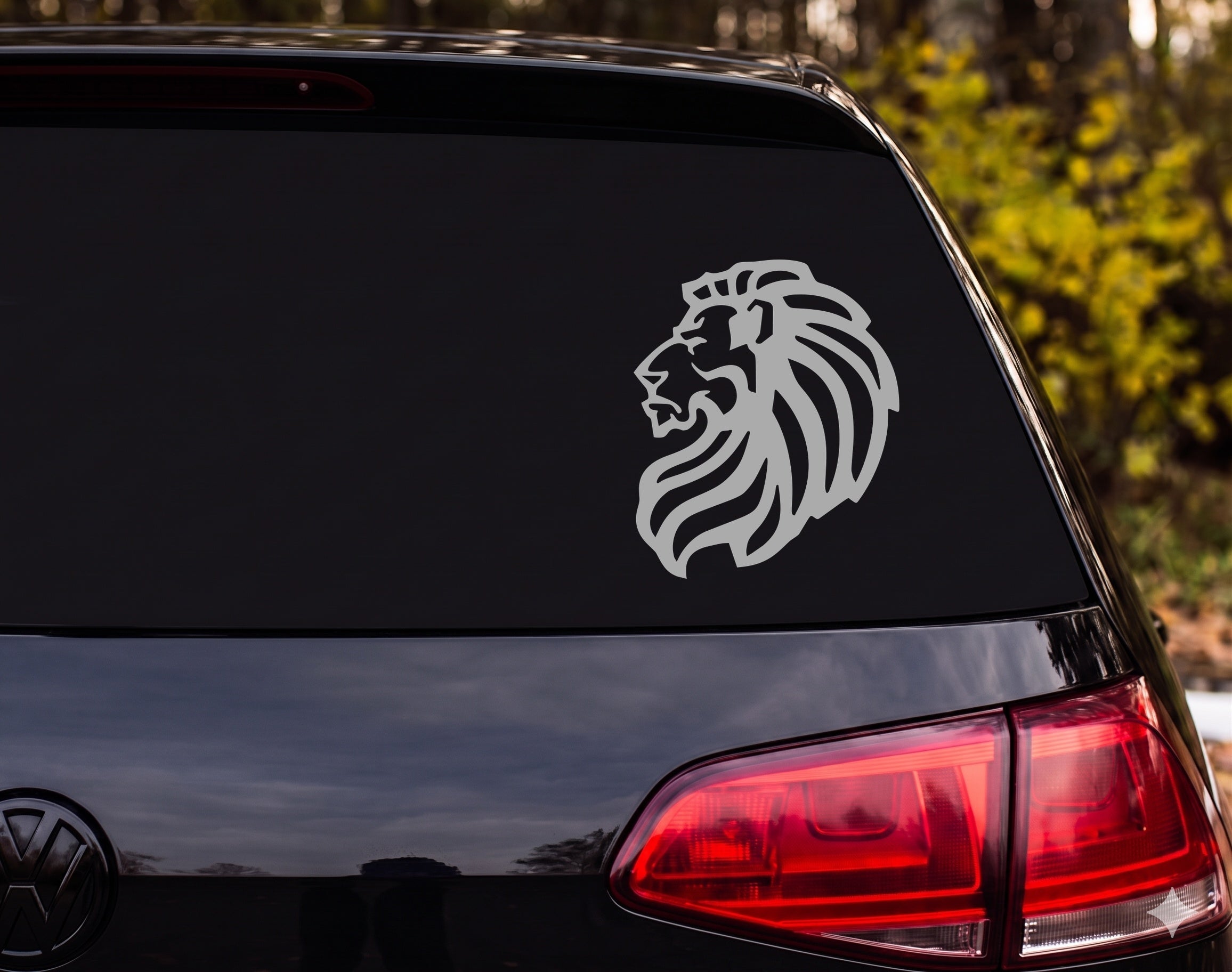 Lion Head Roaring Profile Silhouette Mane Stylized Vinyl Decal Sticker Car - Silver