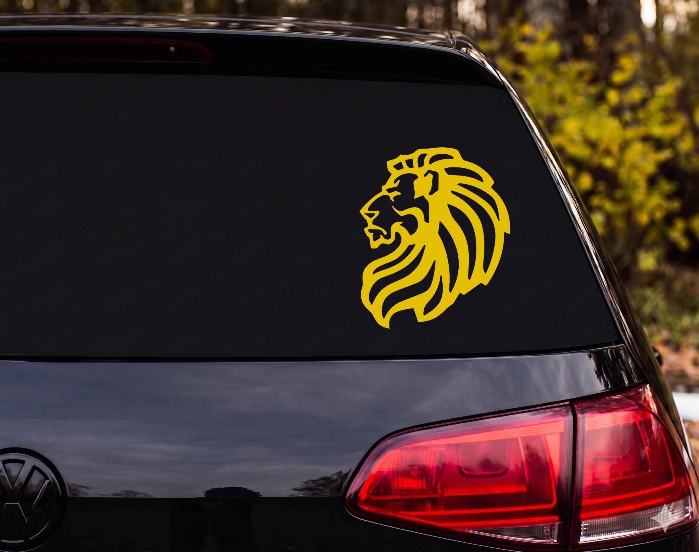 Lion Head Roaring Profile Silhouette Mane Stylized Vinyl Decal Sticker Car - Yellow