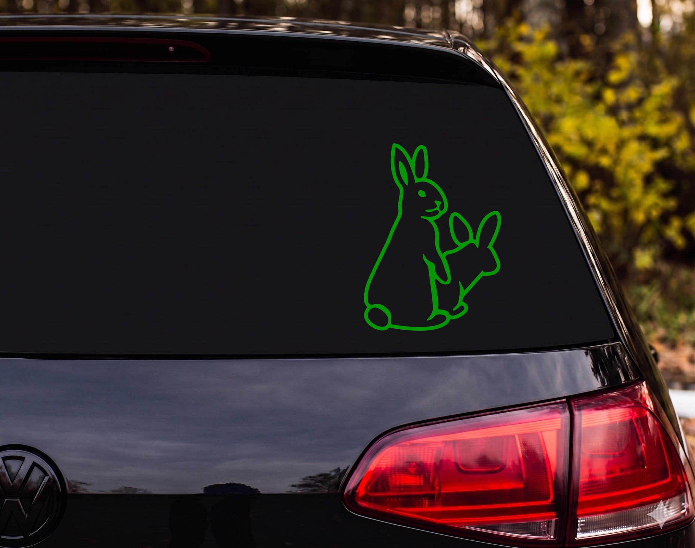 Two Rabbits Bold Outline Seated Upright Bunny Pair Vinyl Decal Sticker Car - Green