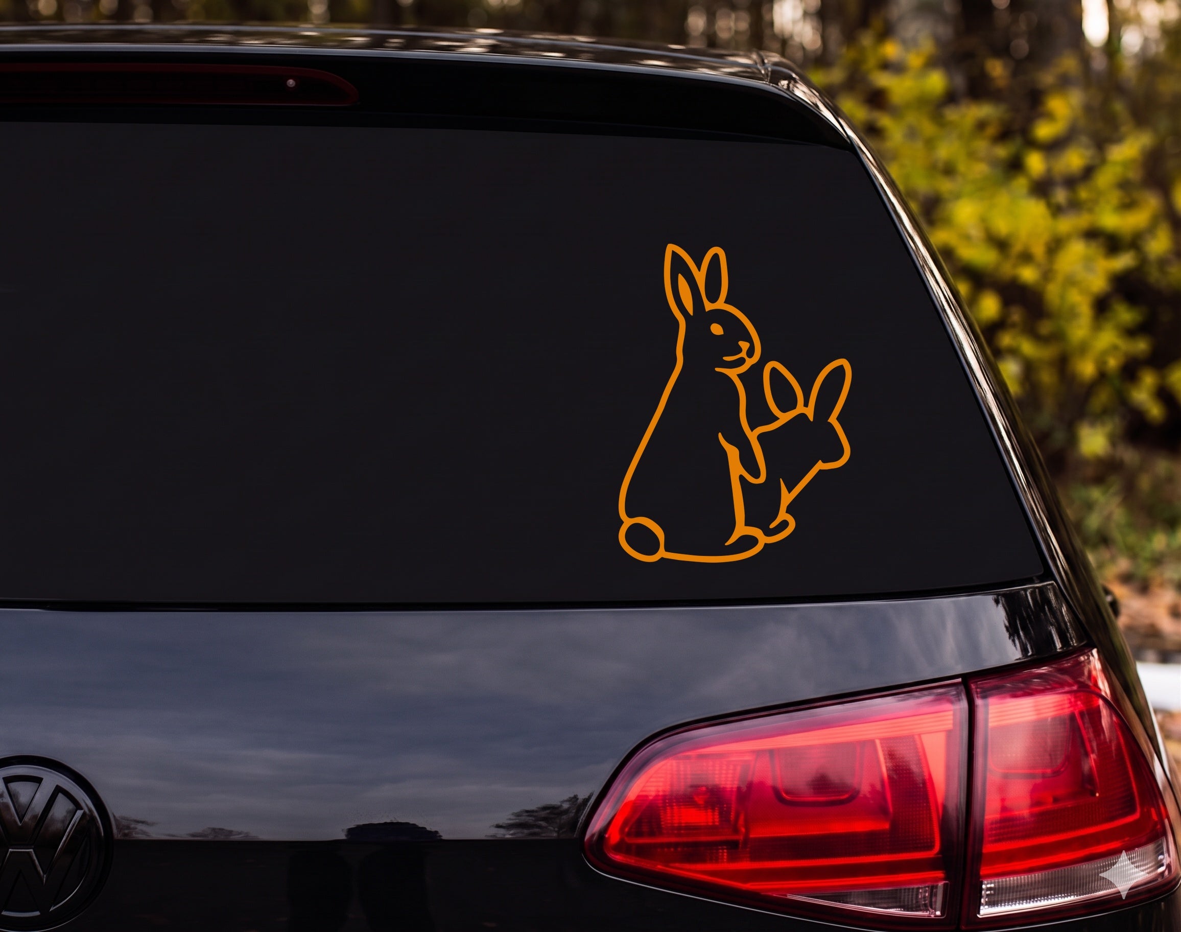 Two Rabbits Bold Outline Seated Upright Bunny Pair Vinyl Decal Sticker Car - Orange