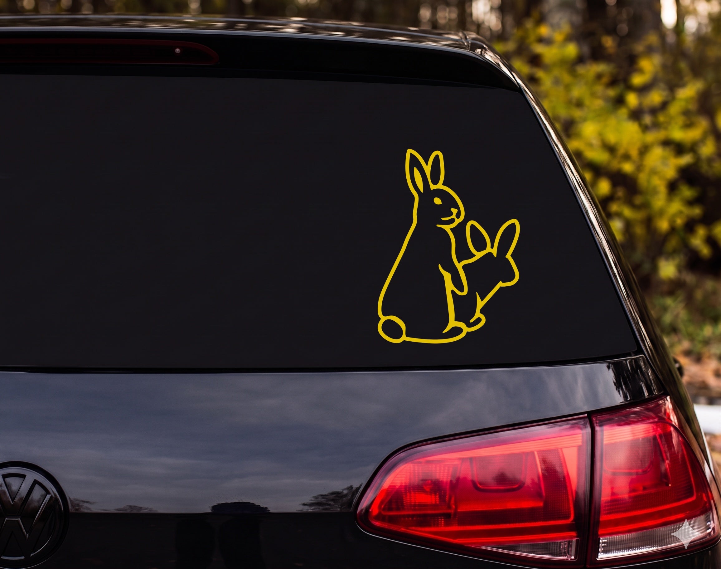 Two Rabbits Bold Outline Seated Upright Bunny Pair Vinyl Decal Sticker Car - Yellow