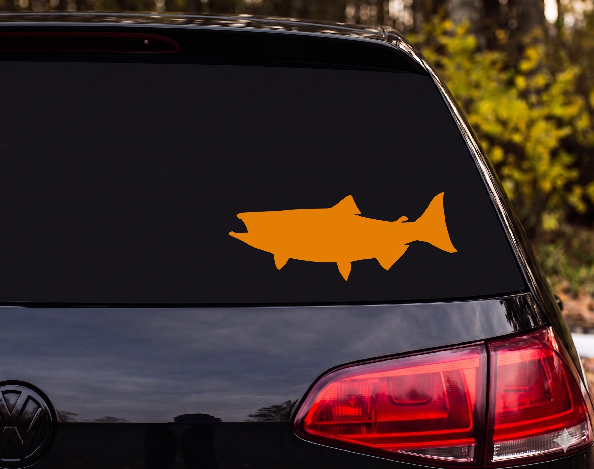Salmon Trout Silhouette Fish Side Profile Vinyl Decal Sticker Car Window - Orange