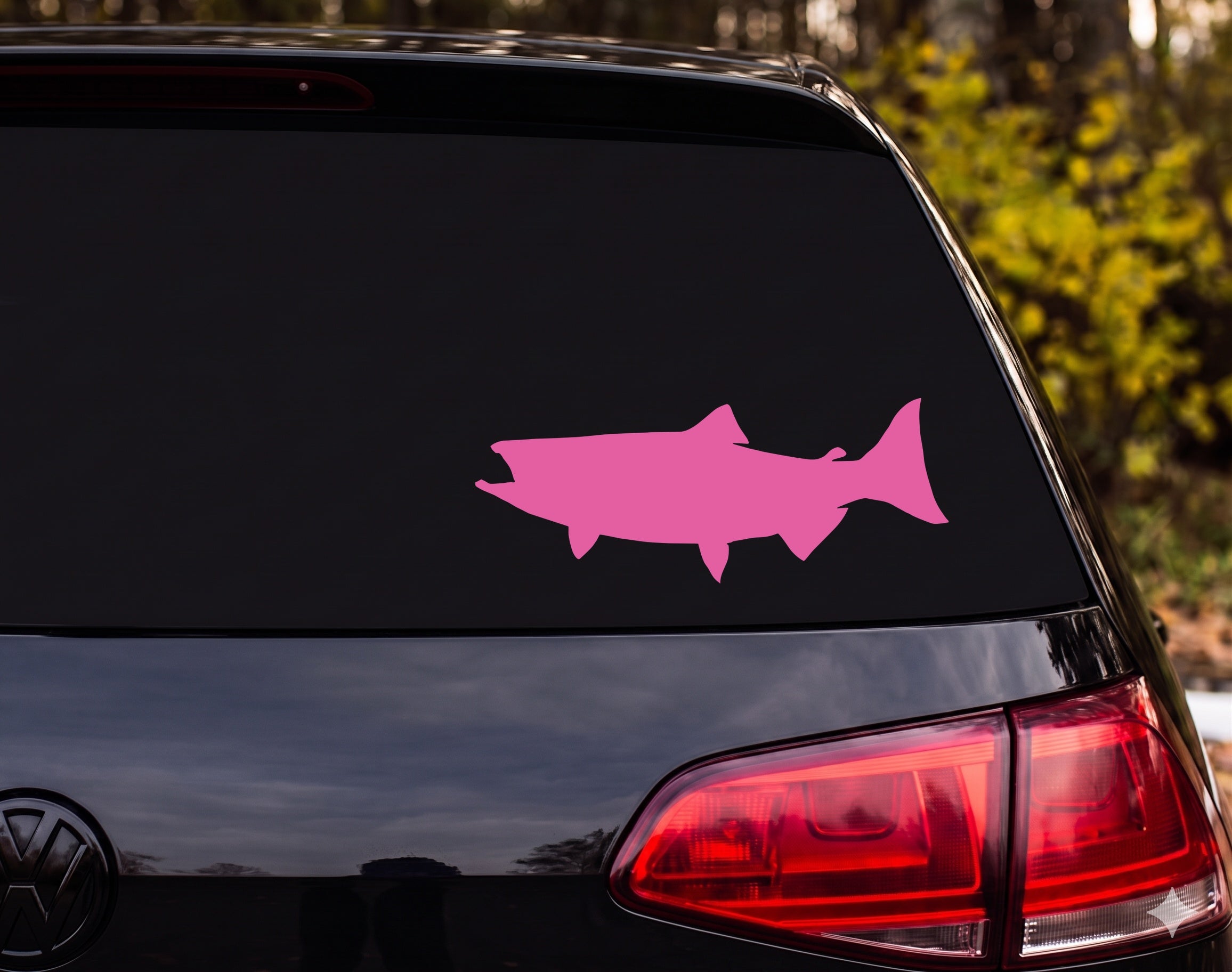 Salmon Trout Silhouette Fish Side Profile Vinyl Decal Sticker Car Window - Pink